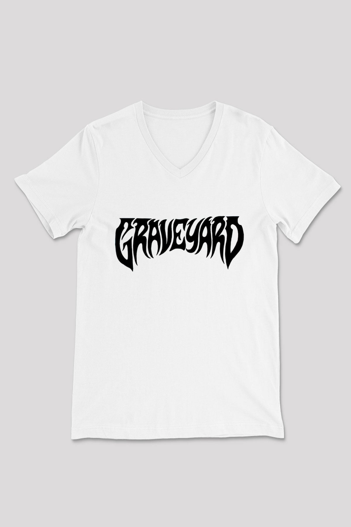 Graveyard Beyaz Unisex V Yaka Tişört