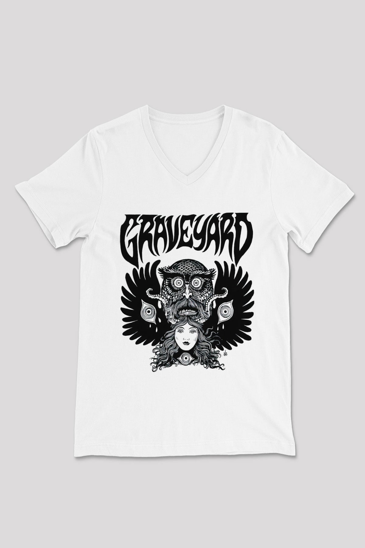Graveyard Beyaz Unisex V Yaka Tişört T-Shirt