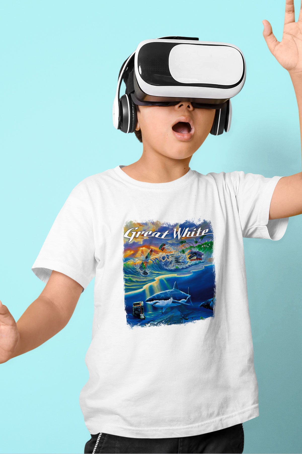 Great White Baskılı Unisex Beyaz Çocuk Tişört