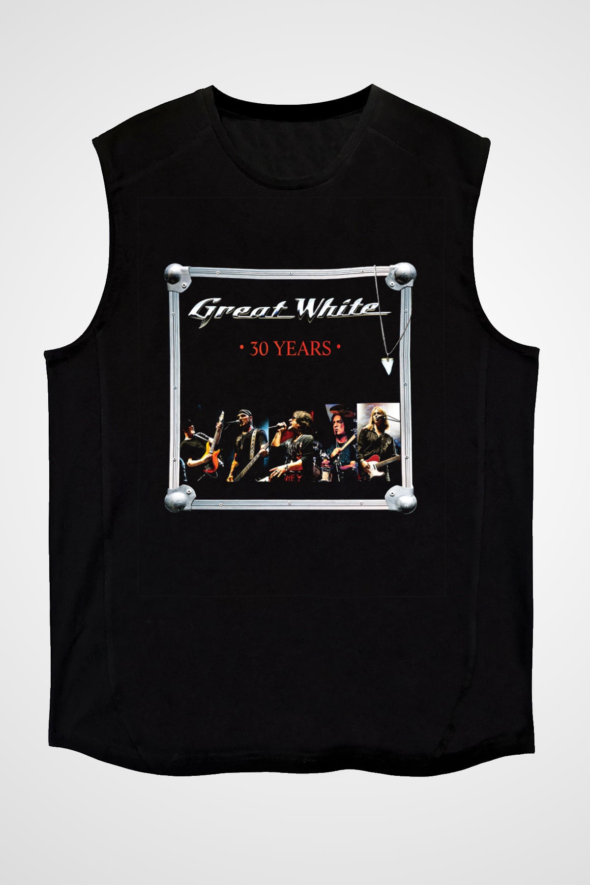 Great White Baskılı Unisex Siyah Kolsuz Tişört