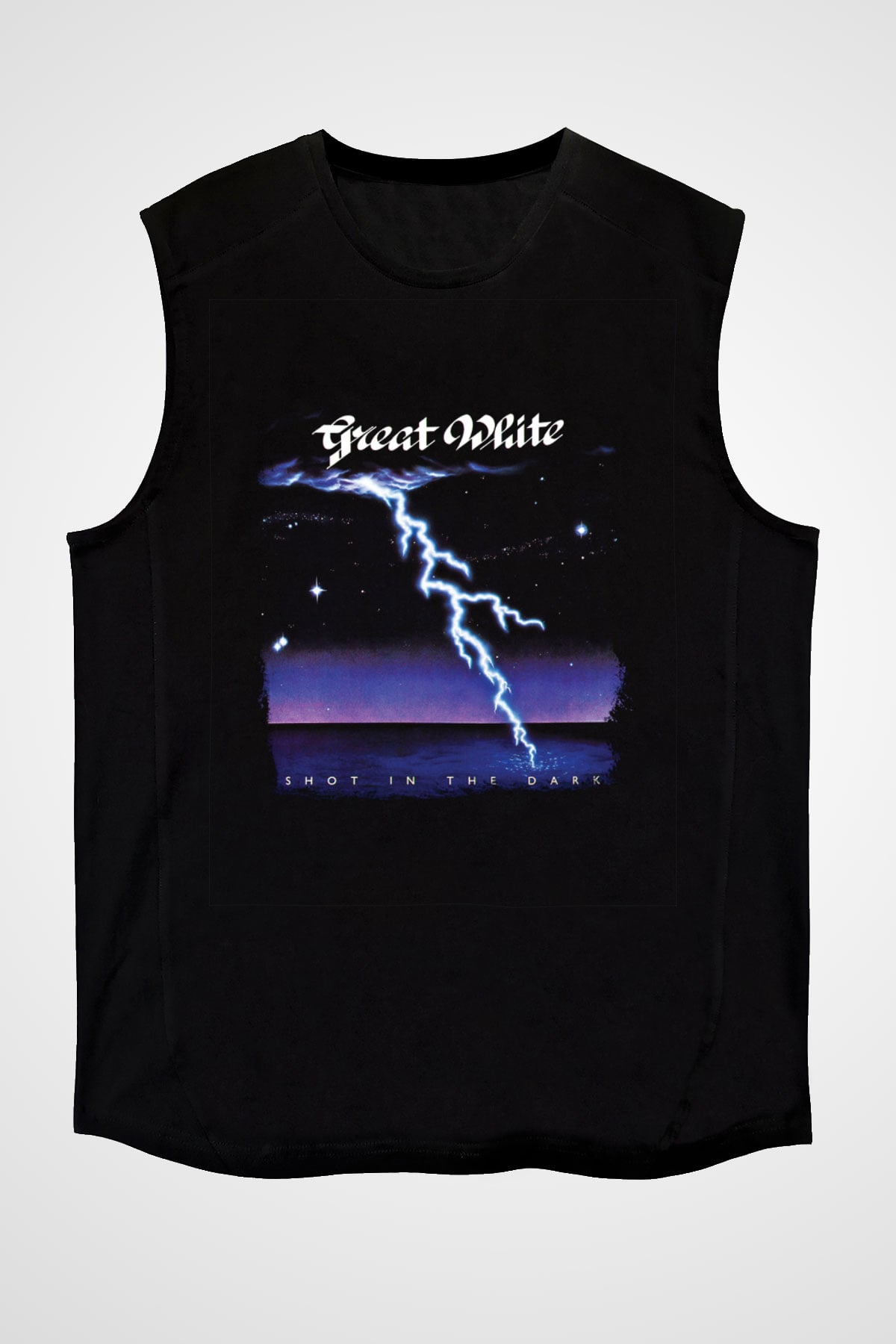 Great White Baskılı Unisex Siyah Kolsuz Tişört
