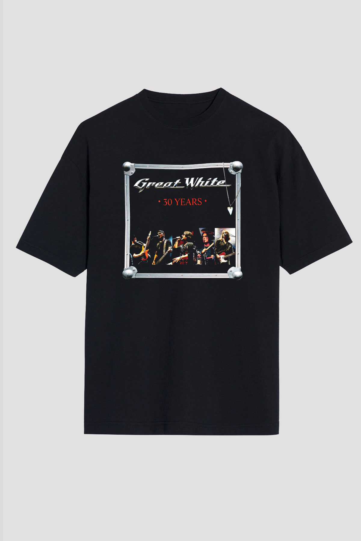Great White Baskılı Unisex Siyah Oversize Tişört