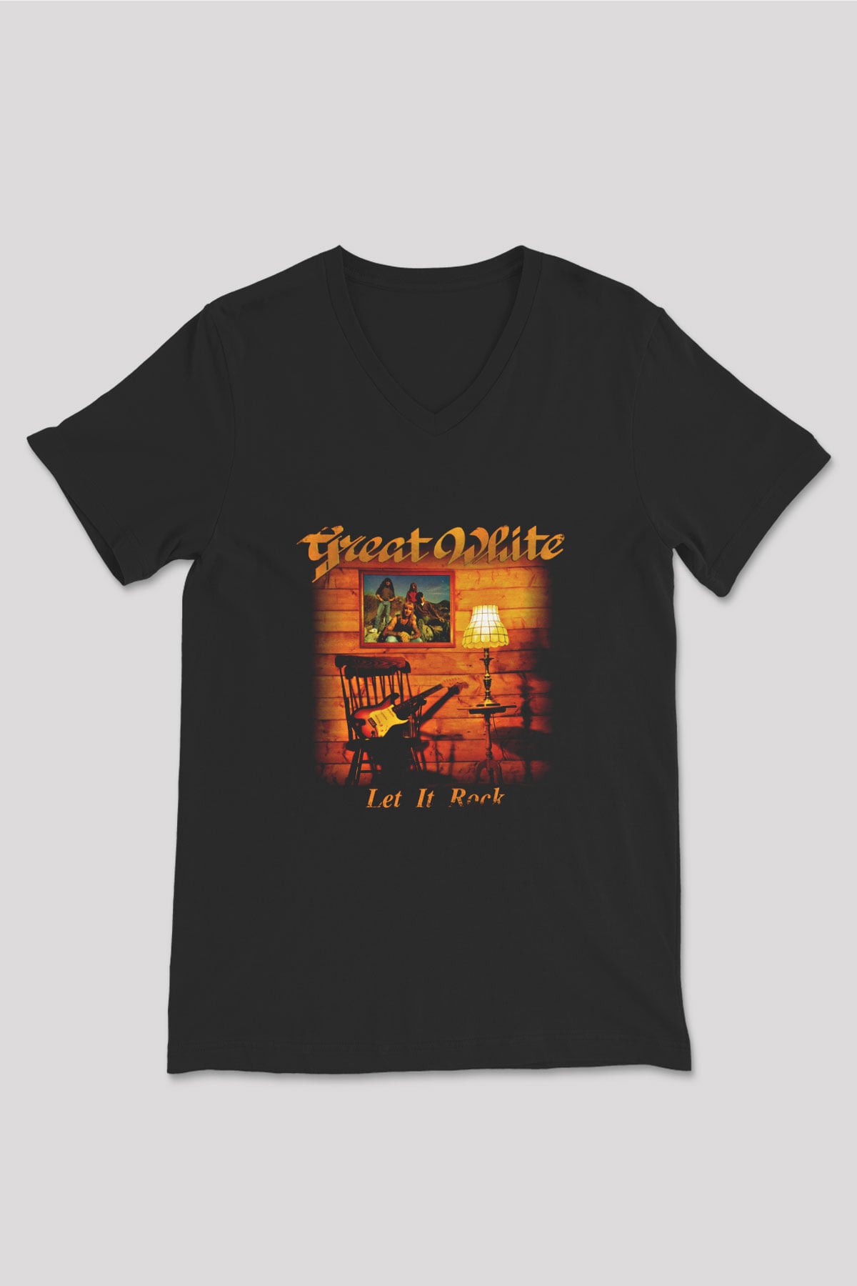 Great White Baskılı Unisex Siyah V Yaka Tişört