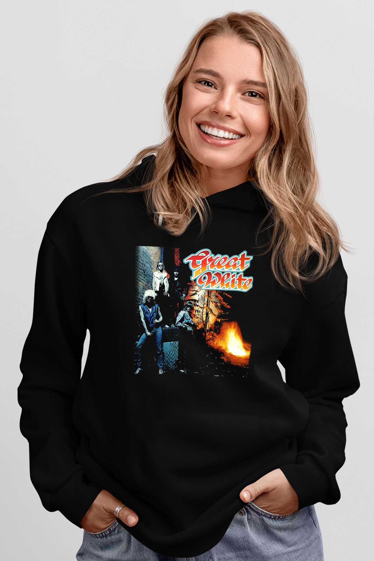 Great White Siyah Unisex Hoodie