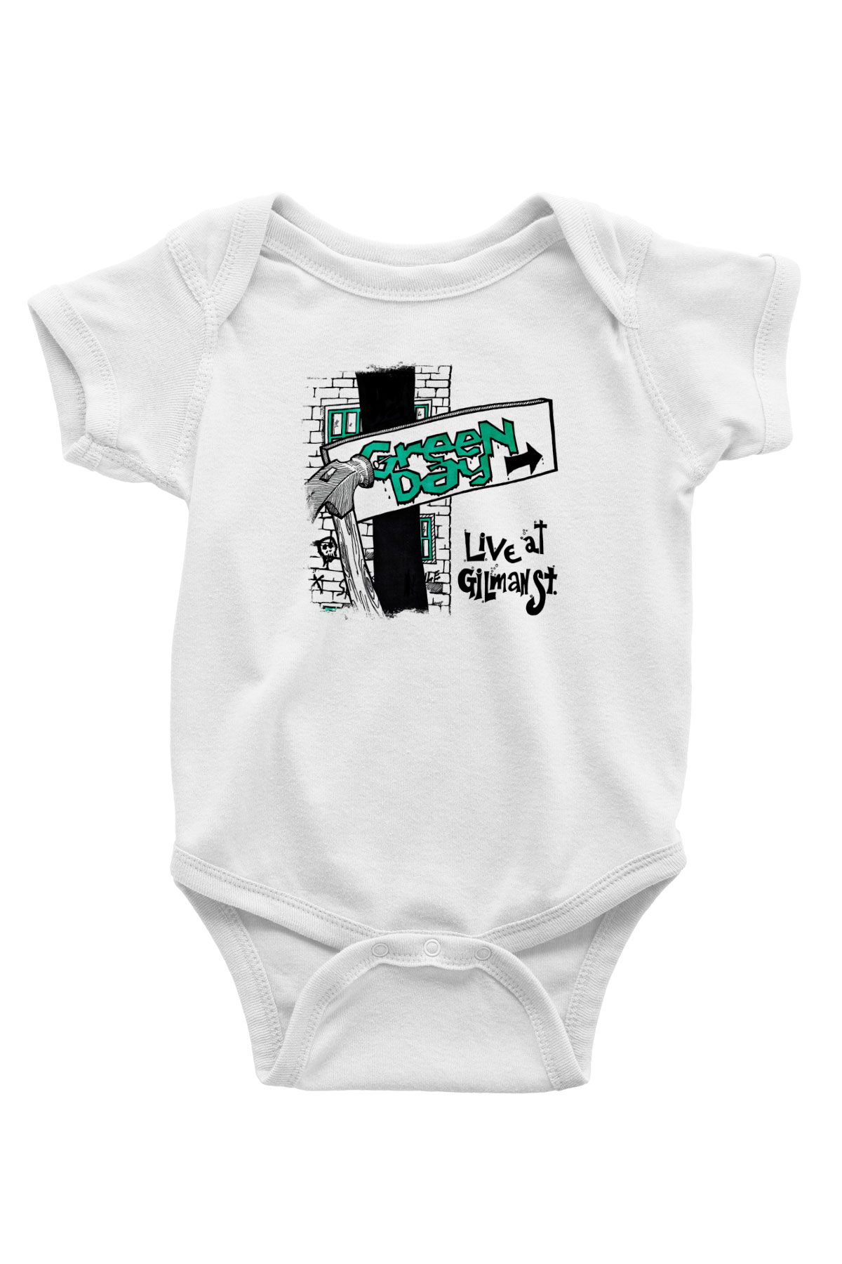 Green Day Baskılı Unisex Beyaz Bebek Body - Zıbın