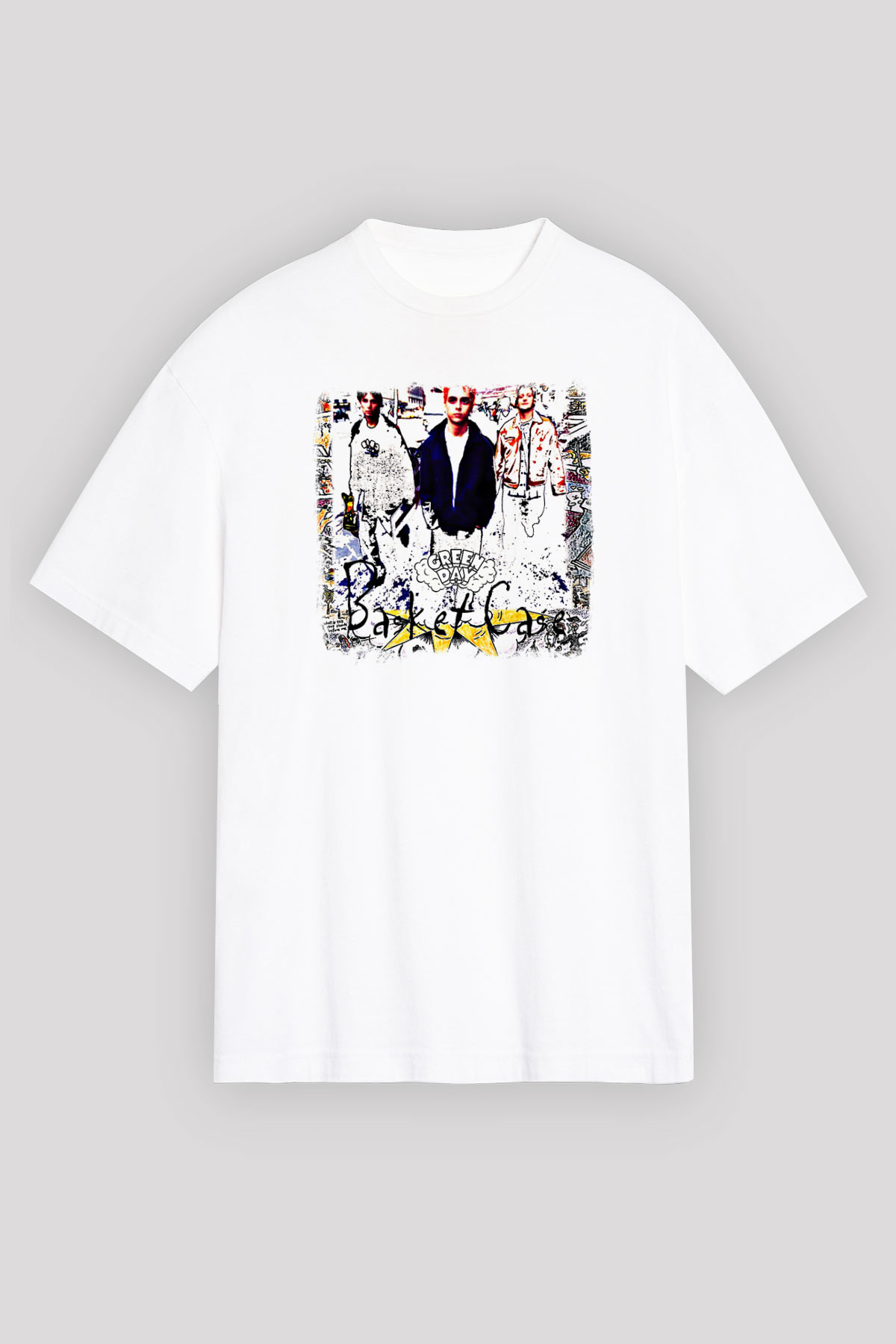 Green Day Baskılı Unisex Beyaz Oversize Tişört