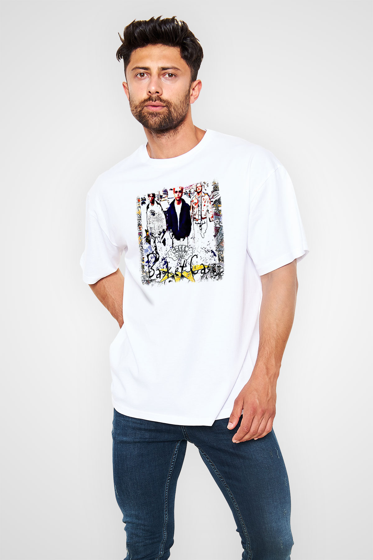 Green Day Baskılı Unisex Beyaz Oversize Tişört