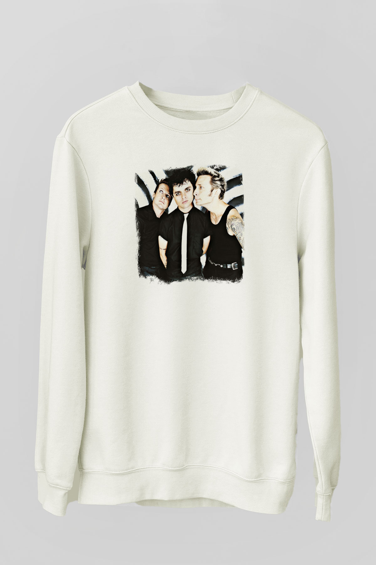 Green Day Baskılı Unisex Beyaz Sweatshirt