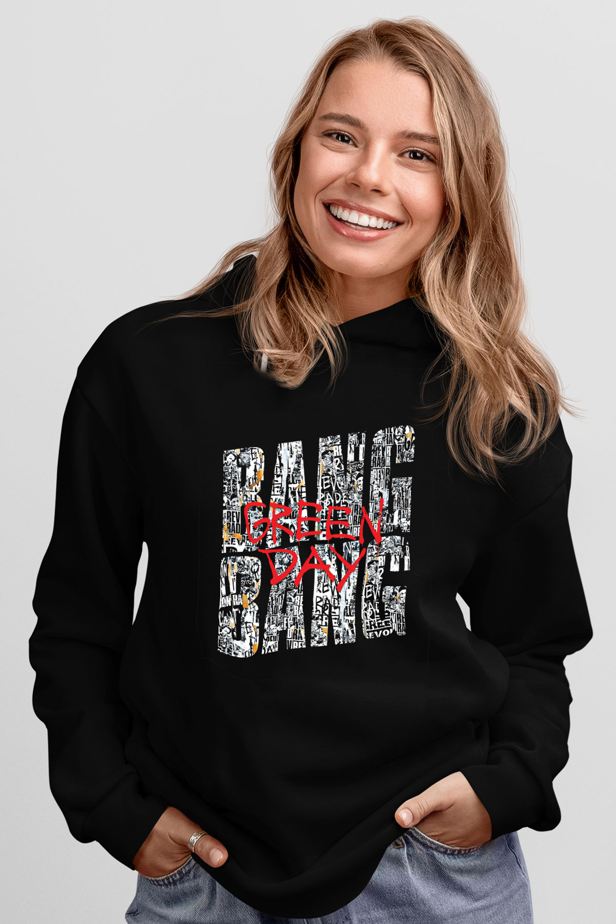 Green Day Baskılı Unisex Siyah Hoodie