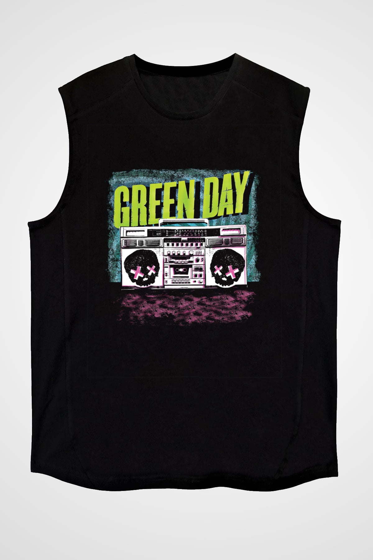 Green Day Baskılı Unisex Siyah Kolsuz Tişört