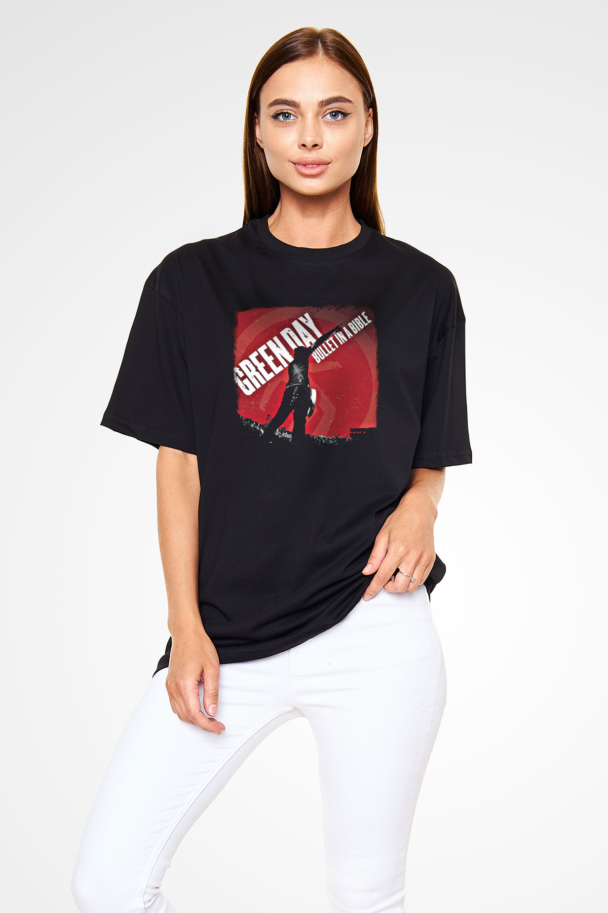 Green Day Baskılı Unisex Siyah Oversize Tişört