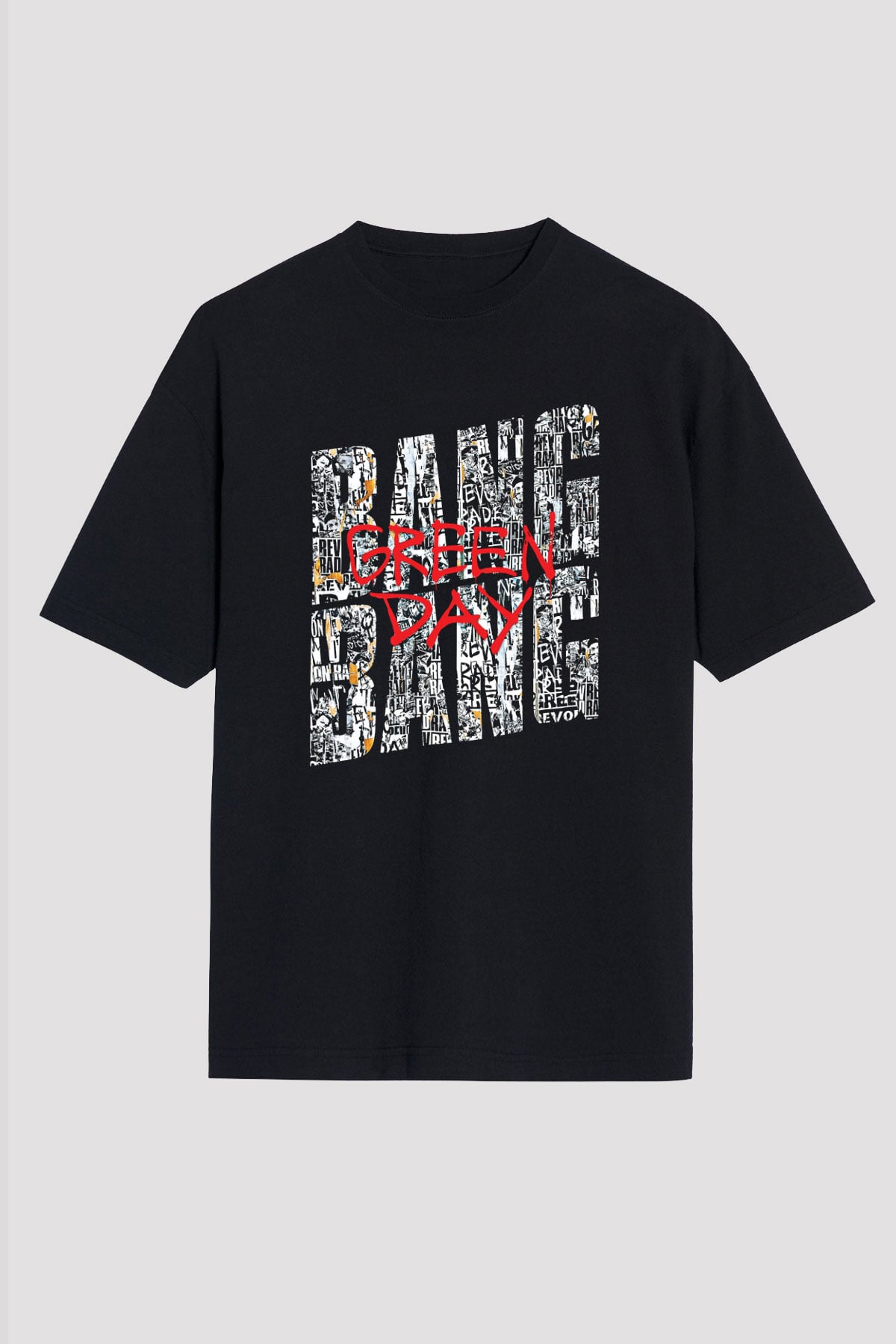 Green Day Baskılı Unisex Siyah Oversize Tişört