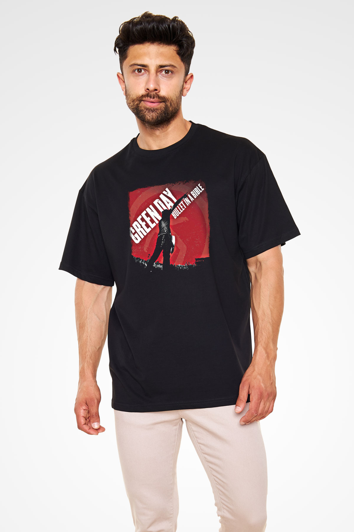 Green Day Baskılı Unisex Siyah Oversize Tişört