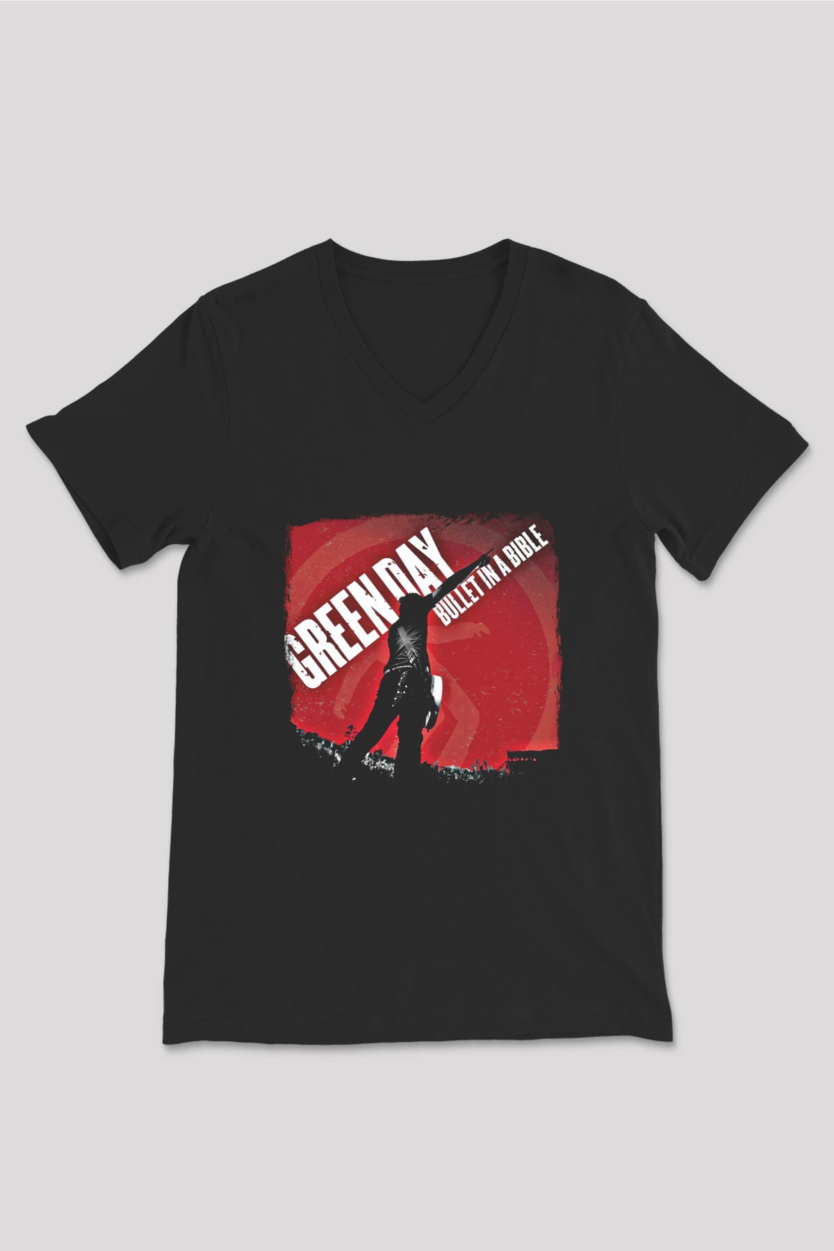 Green Day Baskılı Unisex Siyah V Yaka Tişört
