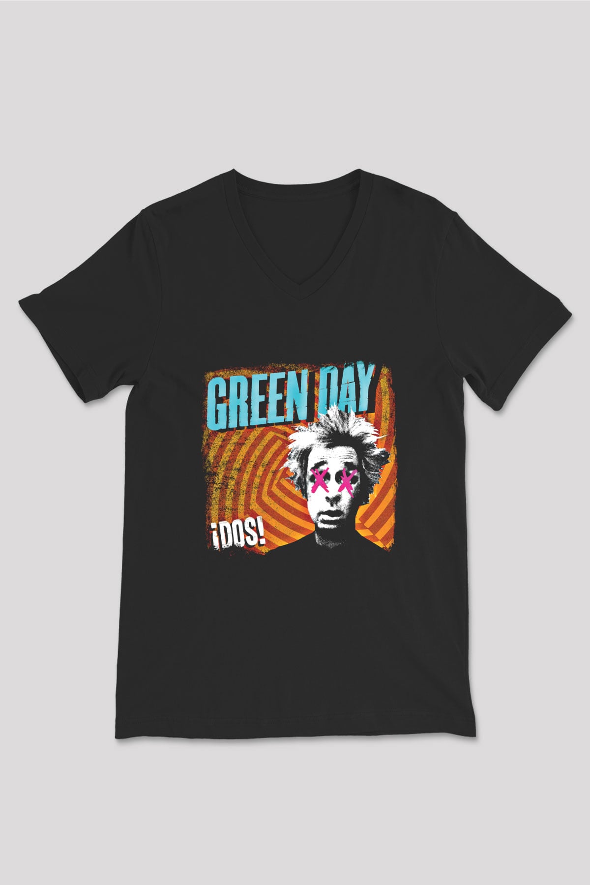 Green Day Baskılı Unisex Siyah V Yaka Tişört