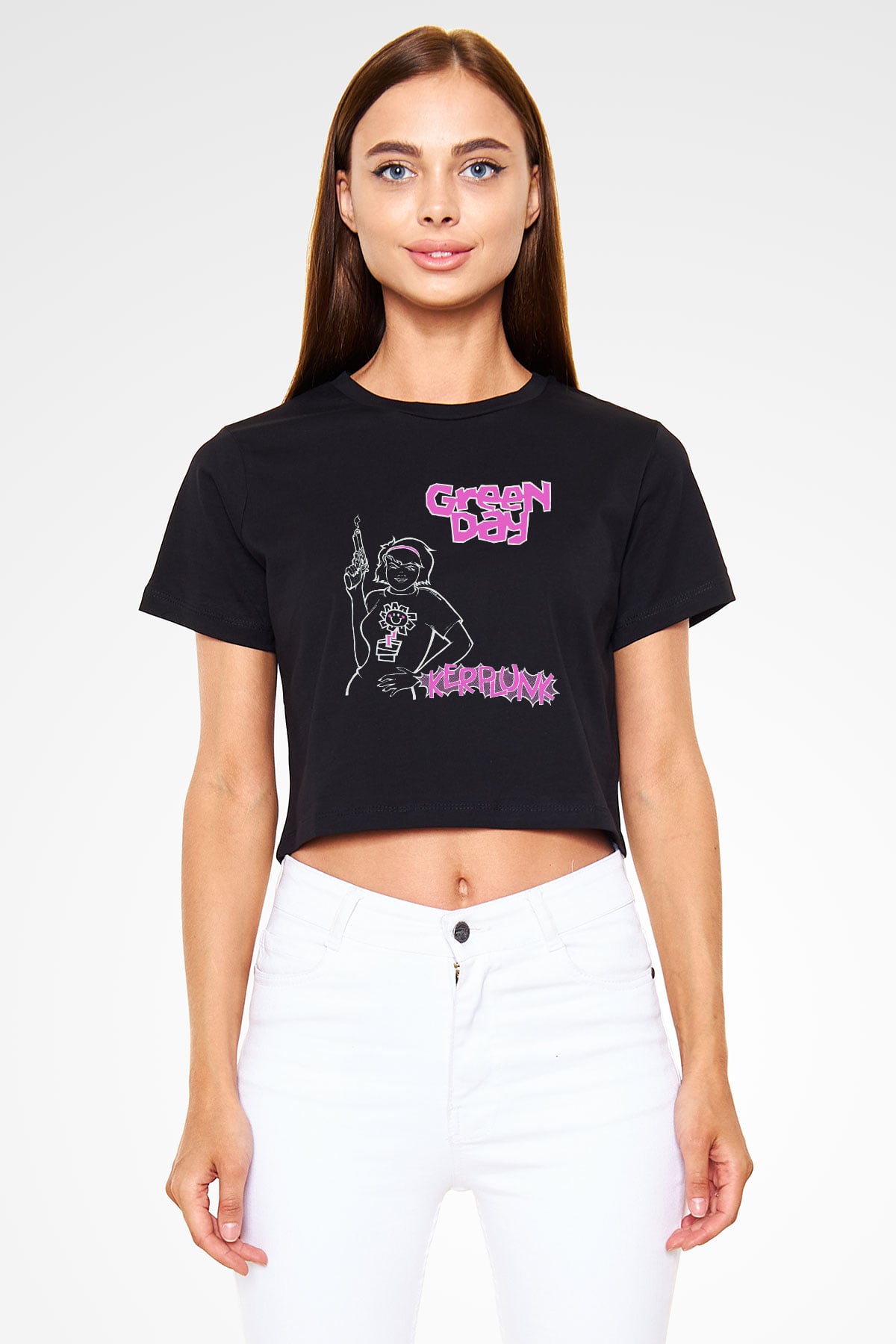 Green Day Siyah Crop Top Tişört