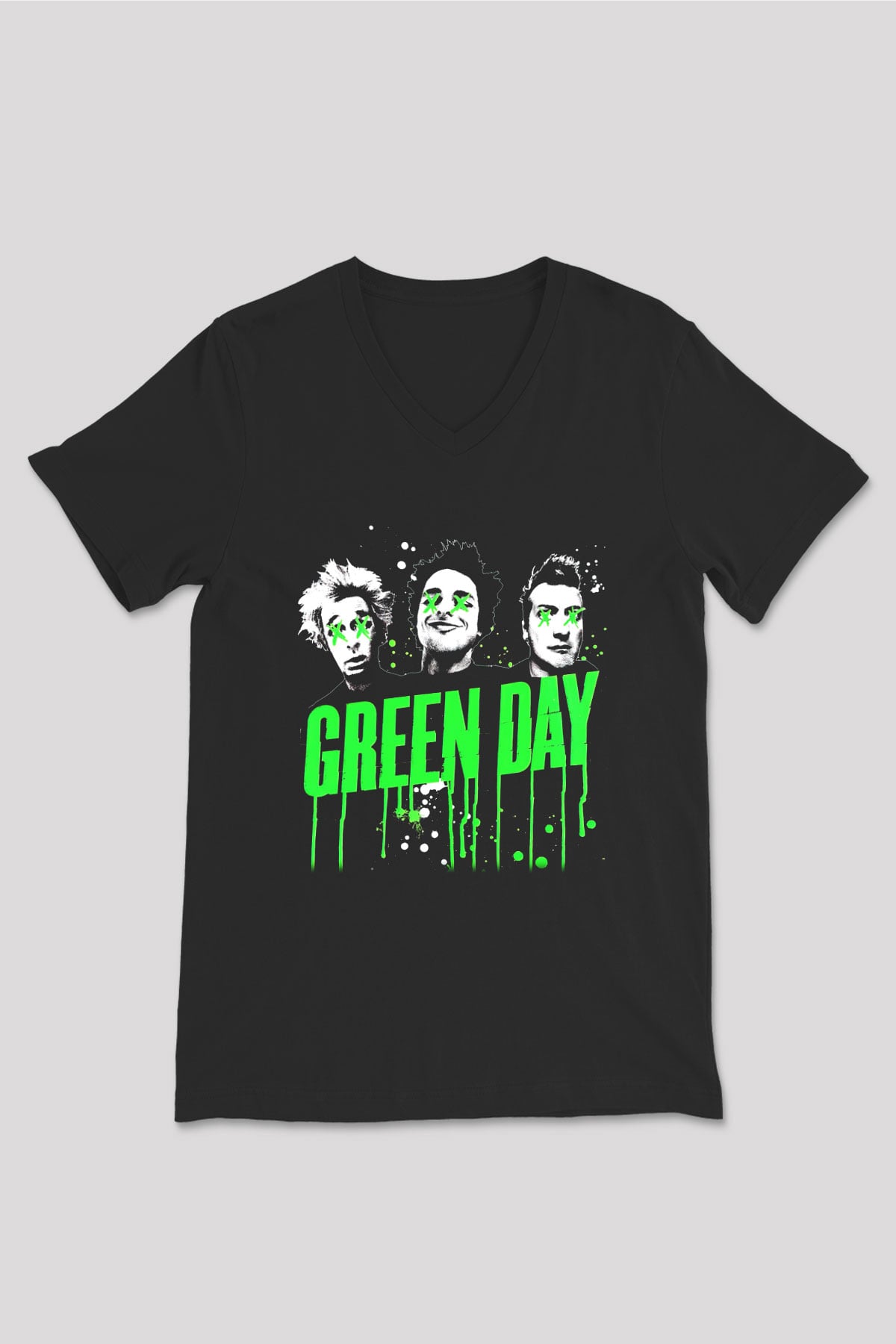 Green Day Siyah Unisex V Yaka Tişört T-Shirt