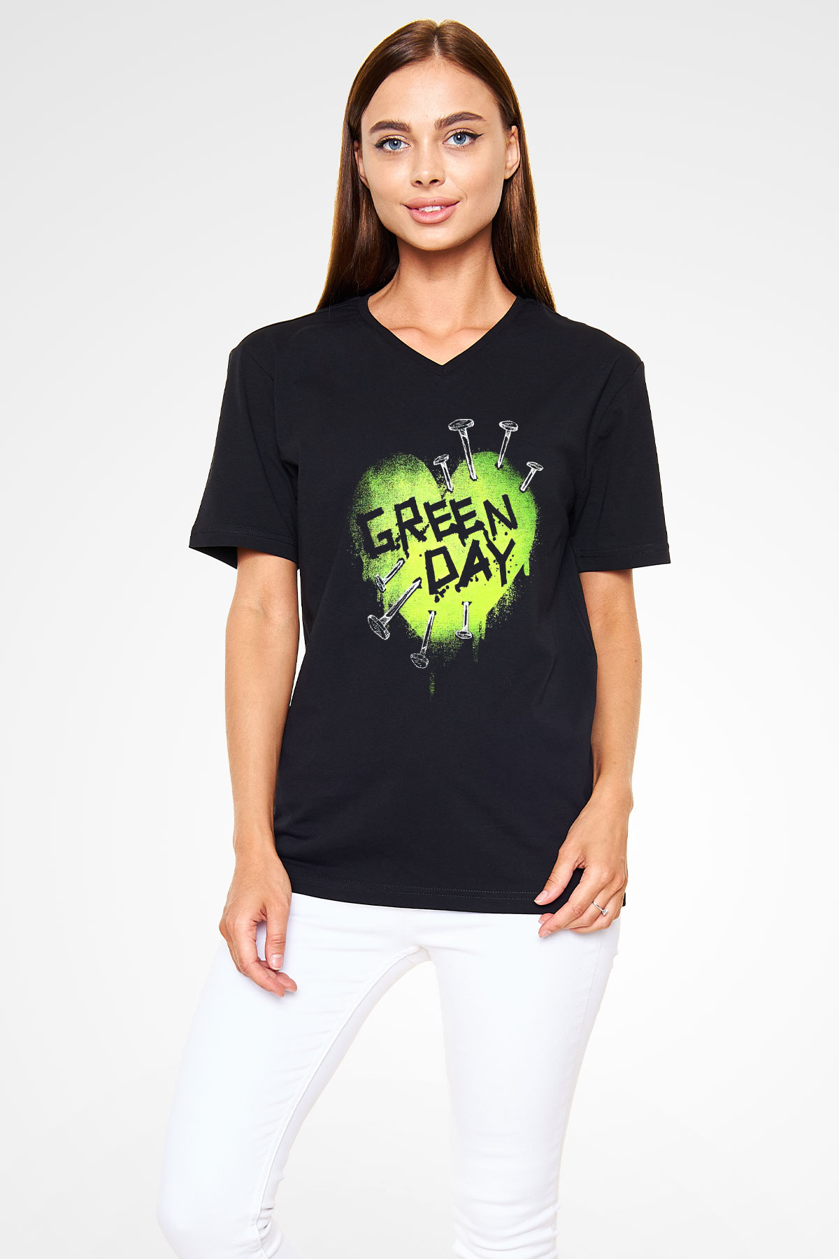 Green Day Siyah Unisex V Yaka Tişört T-Shirt