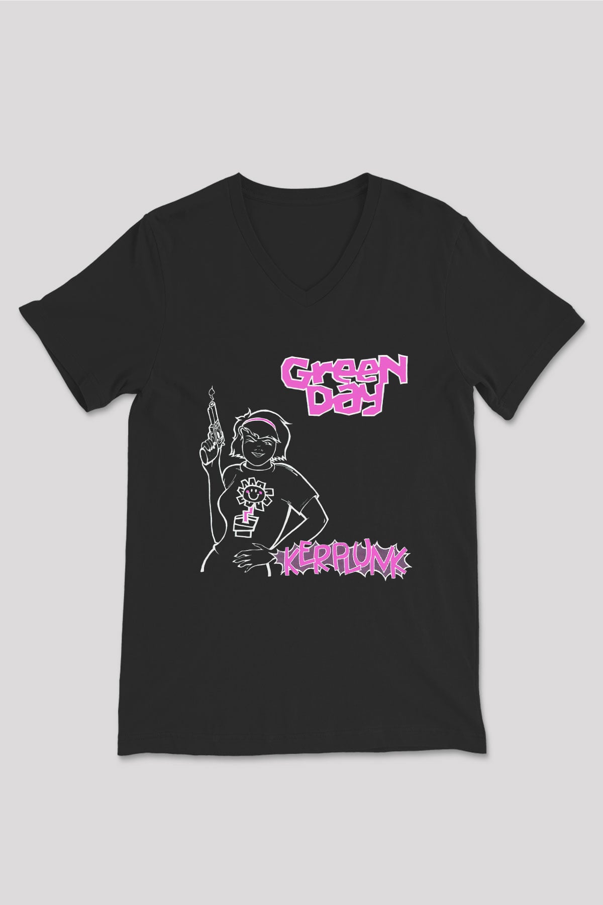 Green Day Siyah Unisex V Yaka Tişört T-Shirt