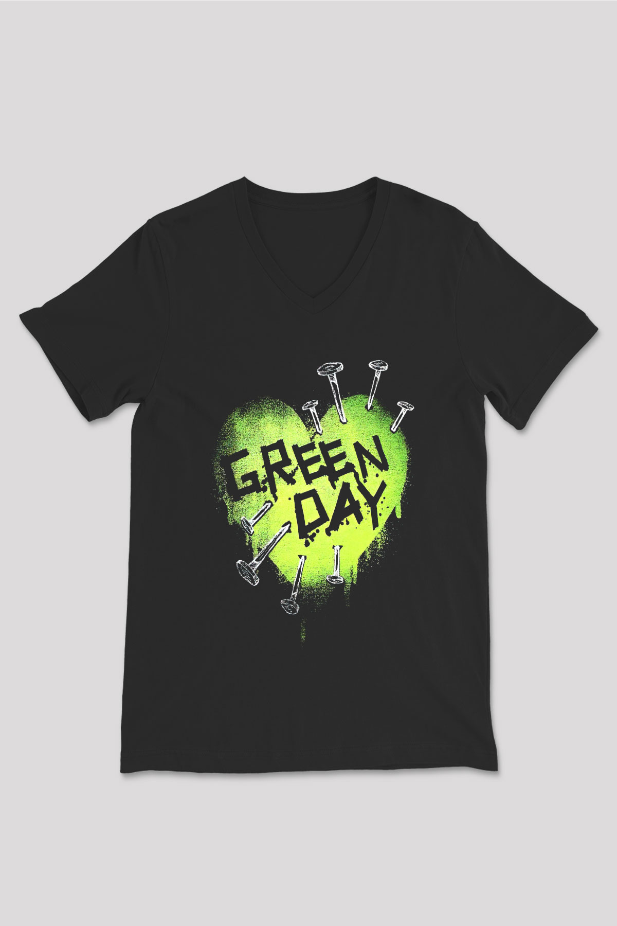 Green Day Siyah Unisex V Yaka Tişört T-Shirt