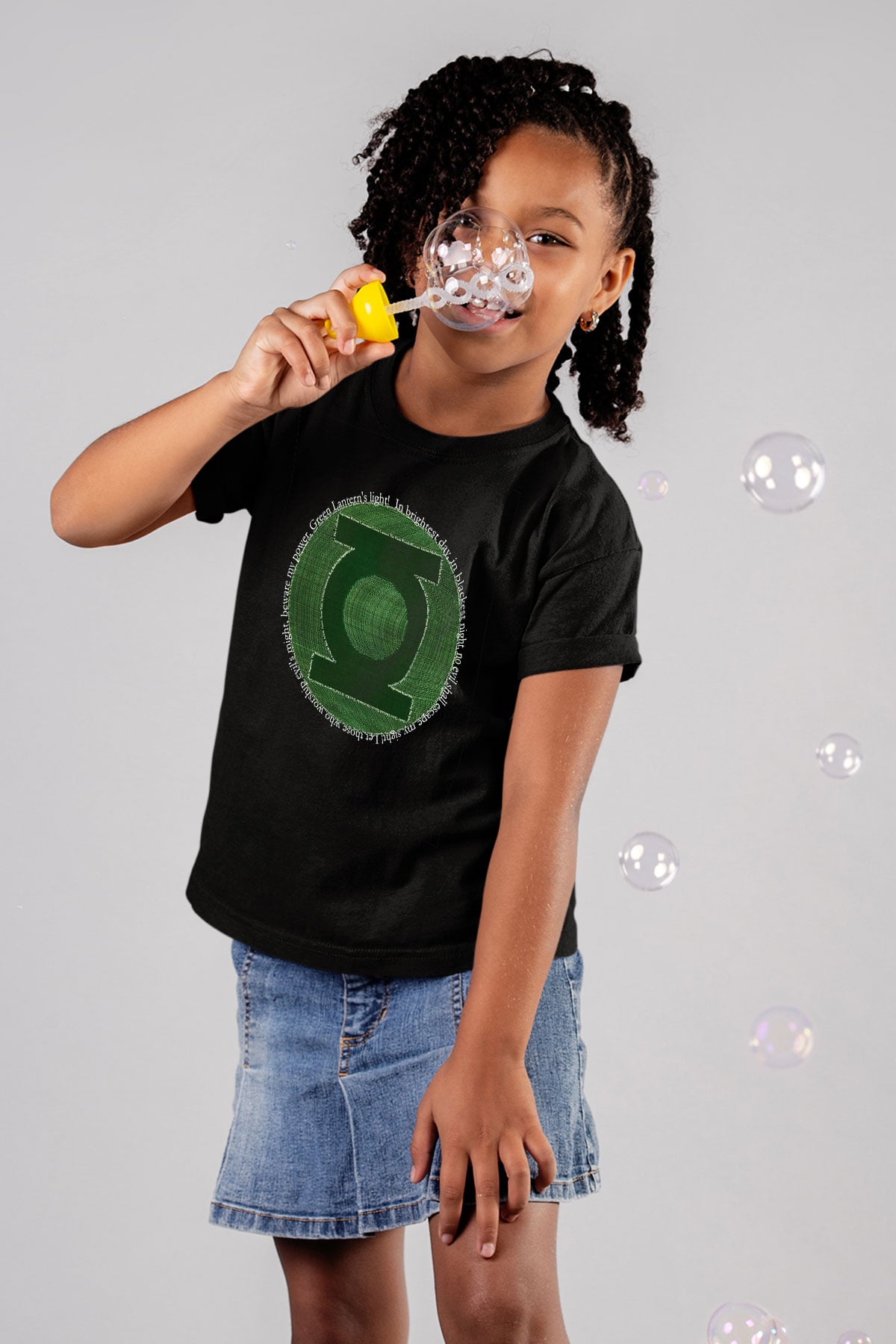 Green Lantern Baskılı Siyah Unisex Çocuk Tişört