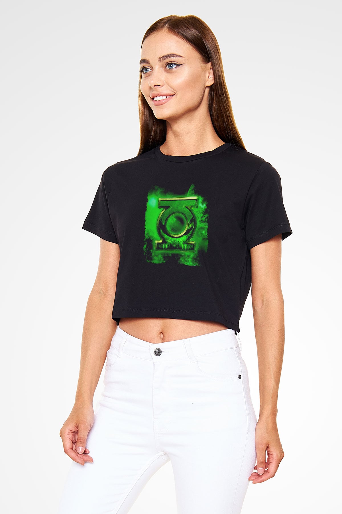 Green Lantern Siyah   Crop Top Tişört