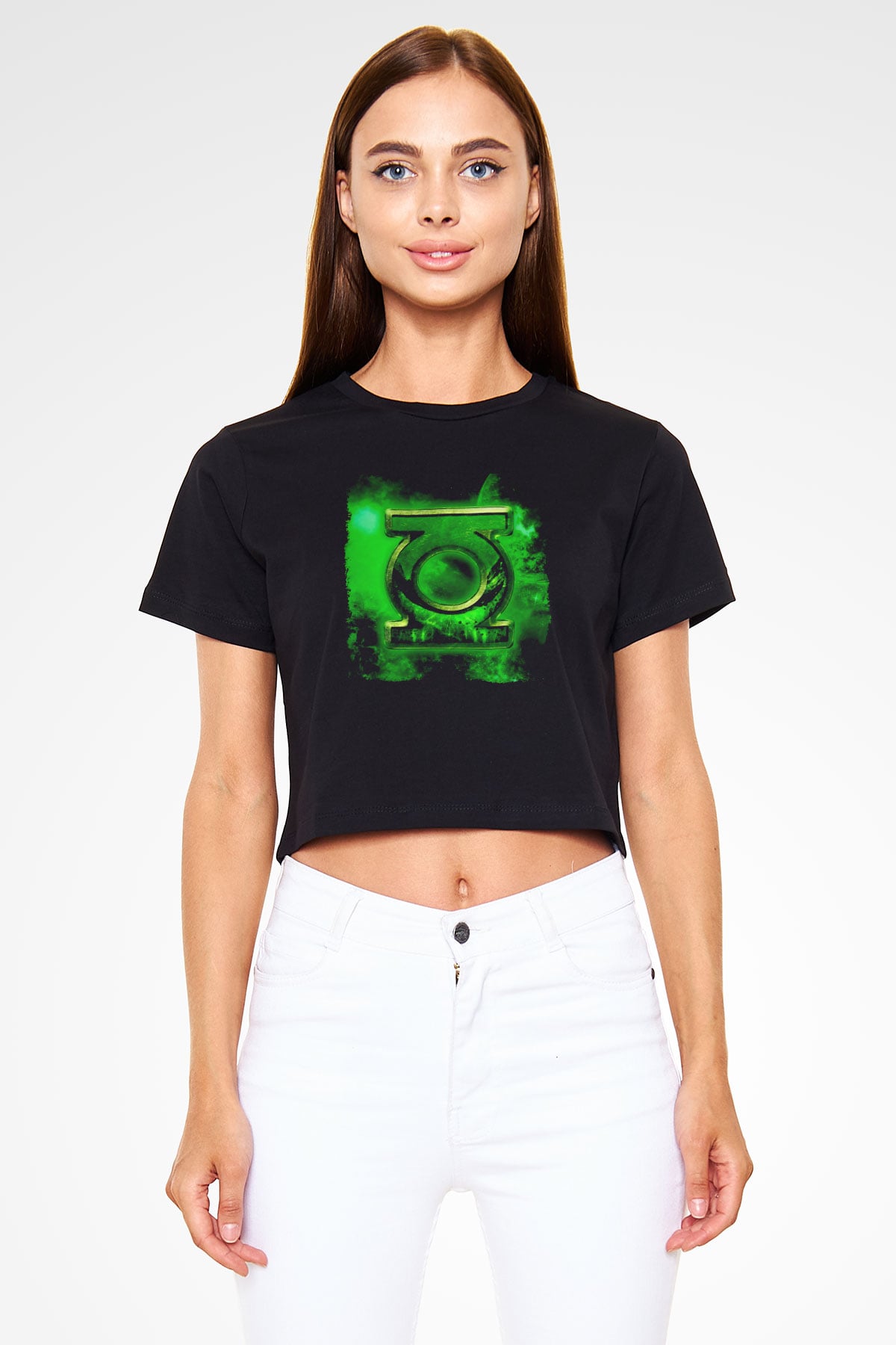 Green Lantern Siyah   Crop Top Tişört