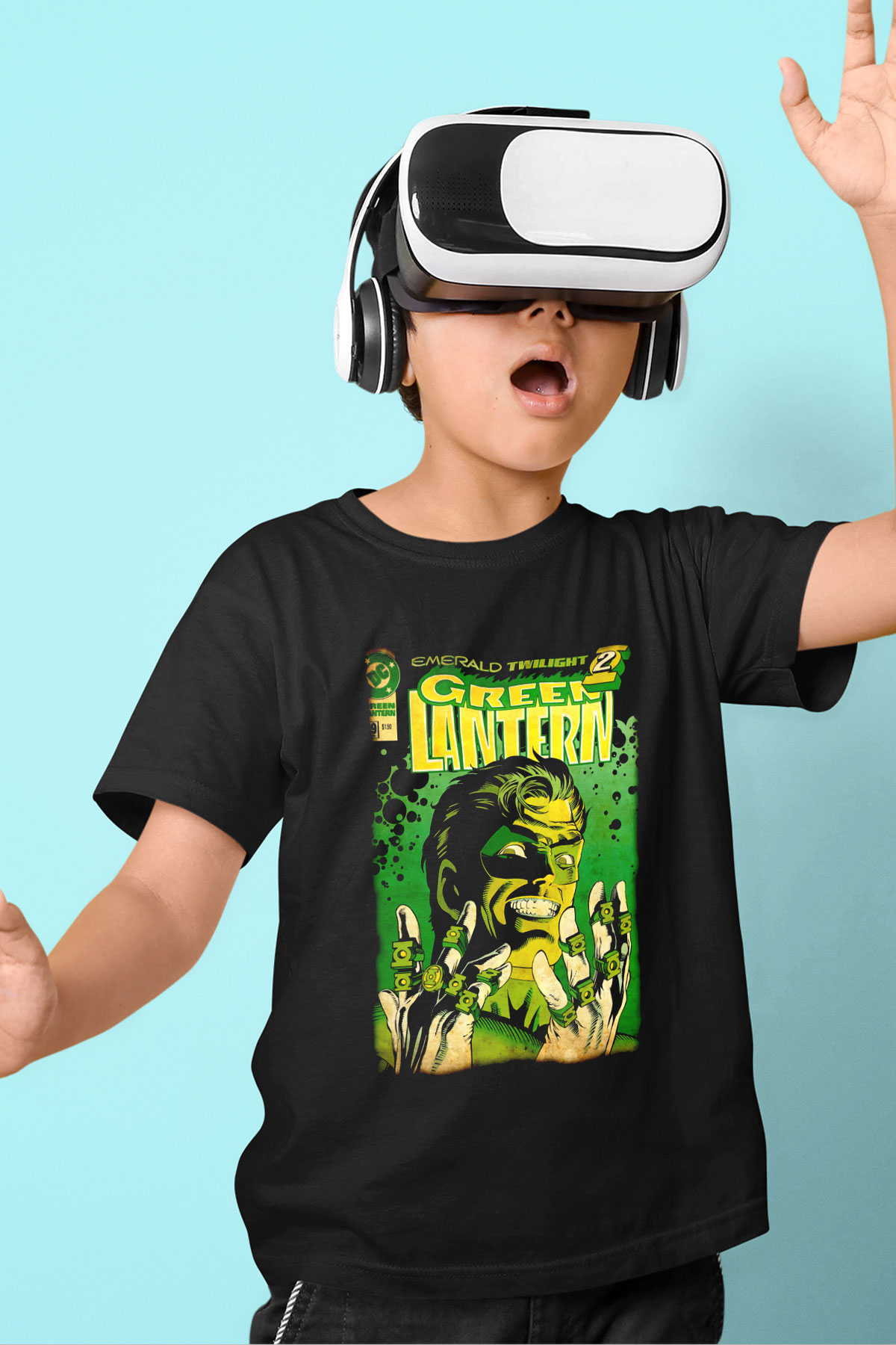 Green Lantern Siyah Unisex  Çocuk Tişört