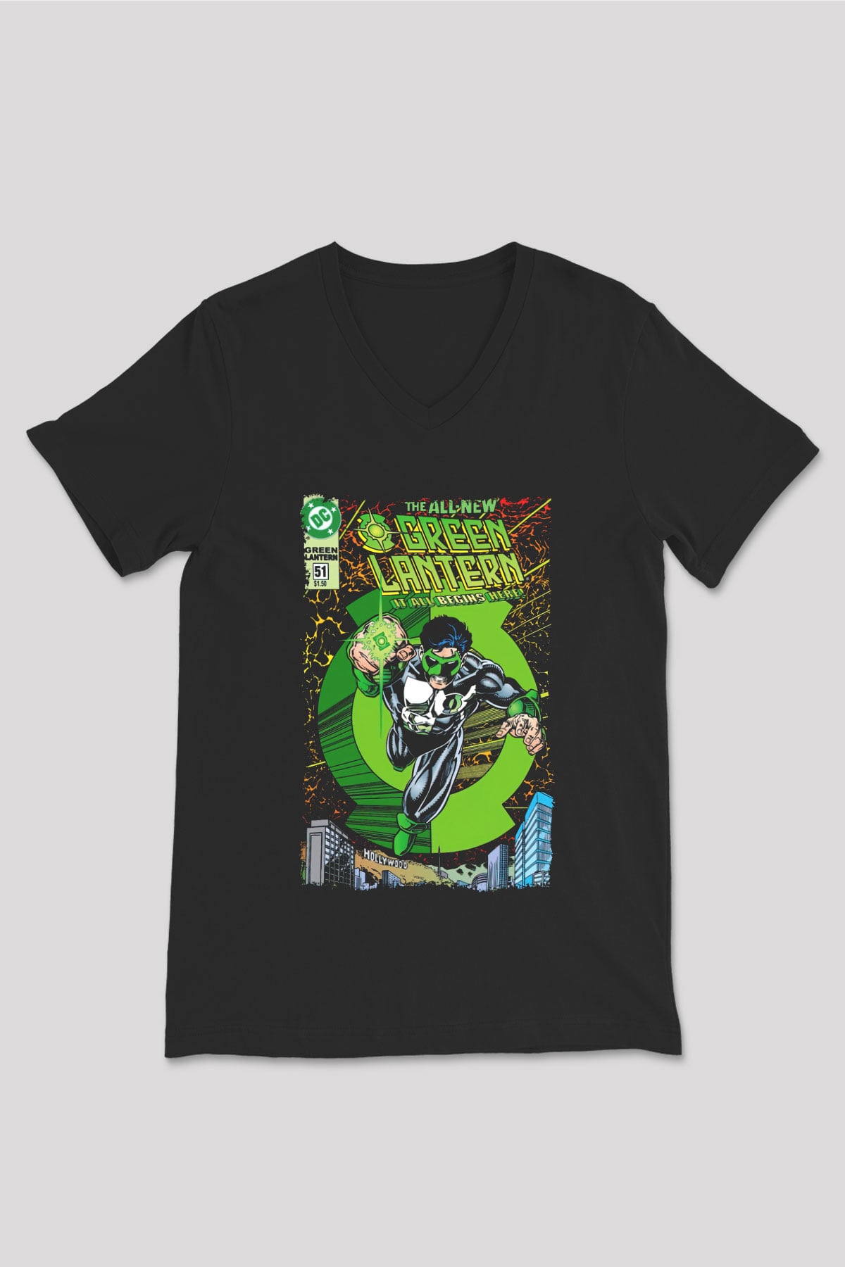 Green Lantern Siyah Unisex  V Yaka Tişört
