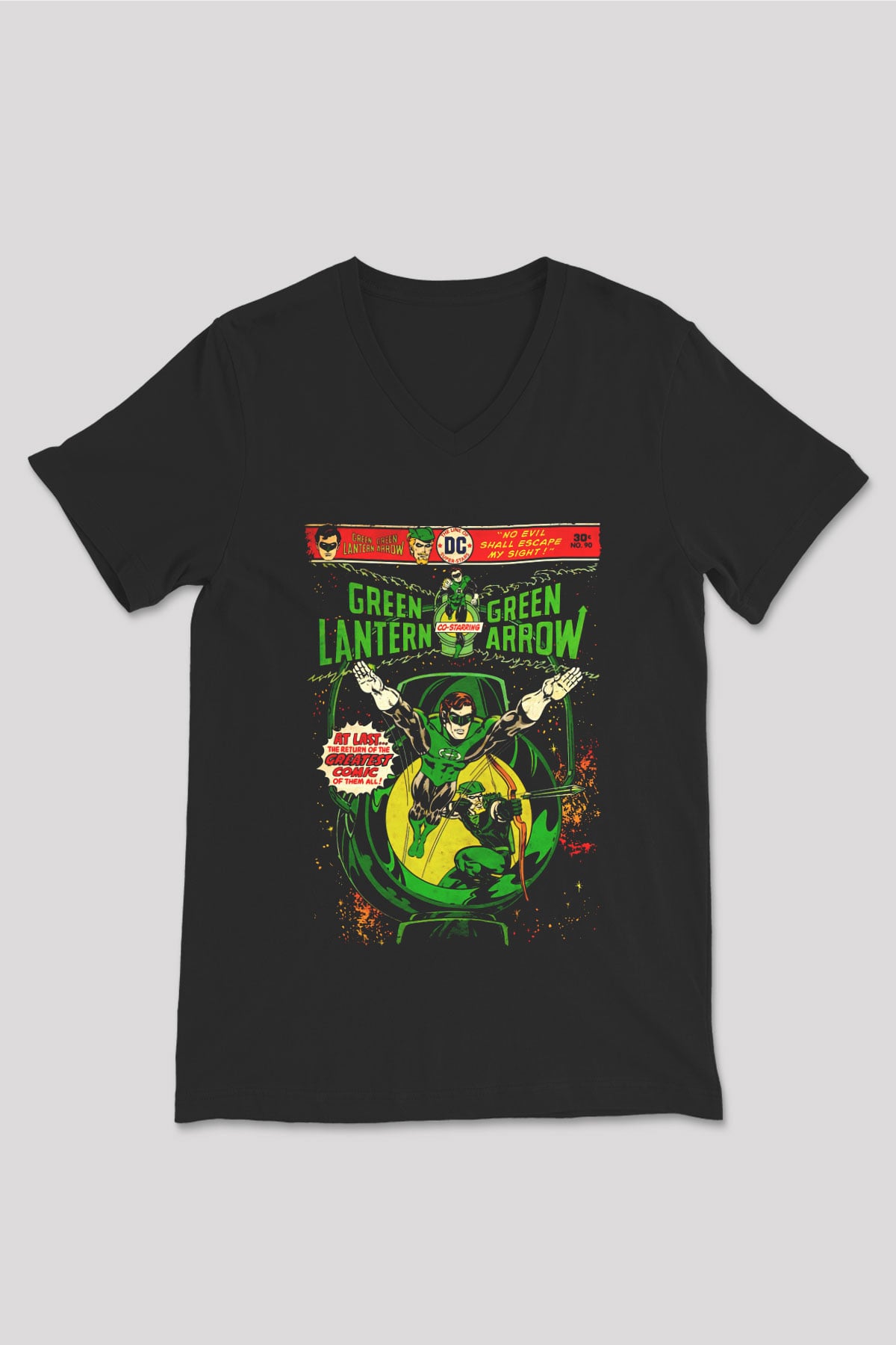 Green Lantern Siyah Unisex  V Yaka Tişört