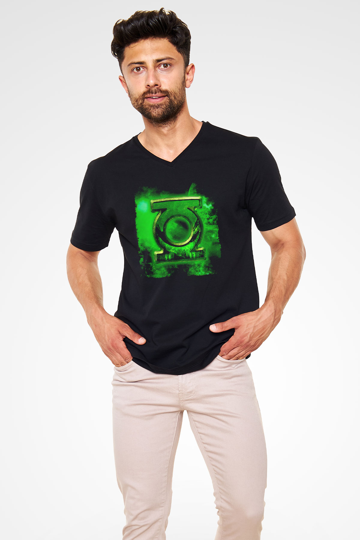 Green Lantern Siyah Unisex  V Yaka Tişört