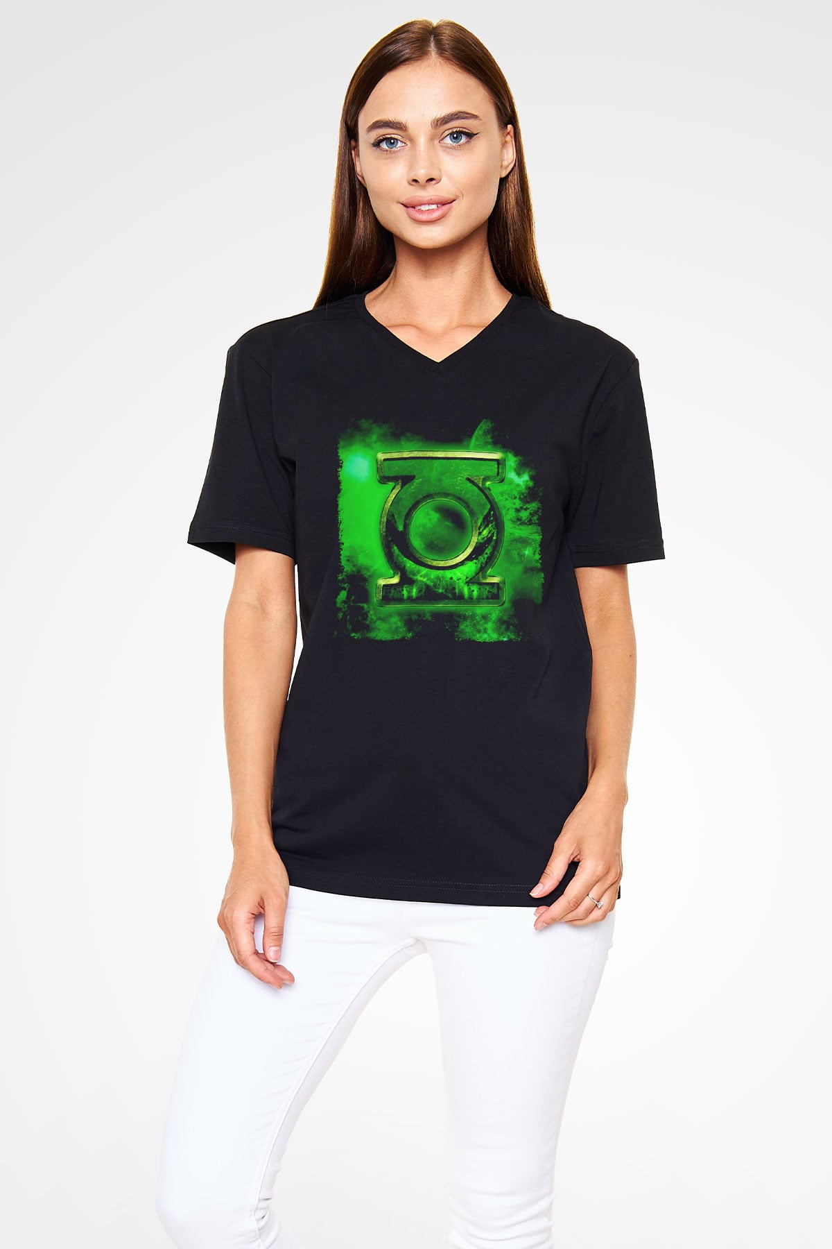 Green Lantern Siyah Unisex  V Yaka Tişört