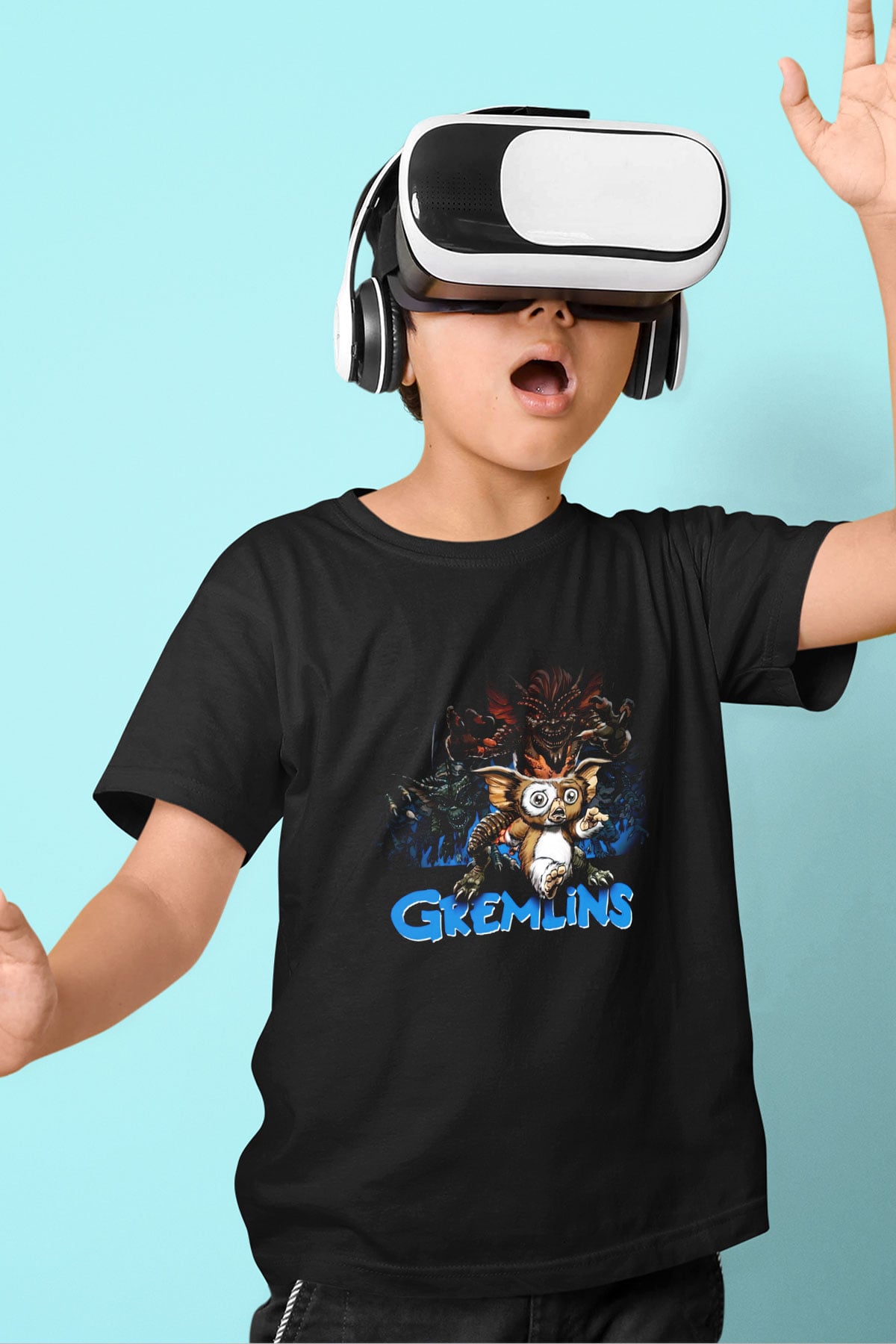 Gremlins Baskılı Siyah Unisex Çocuk Tişört