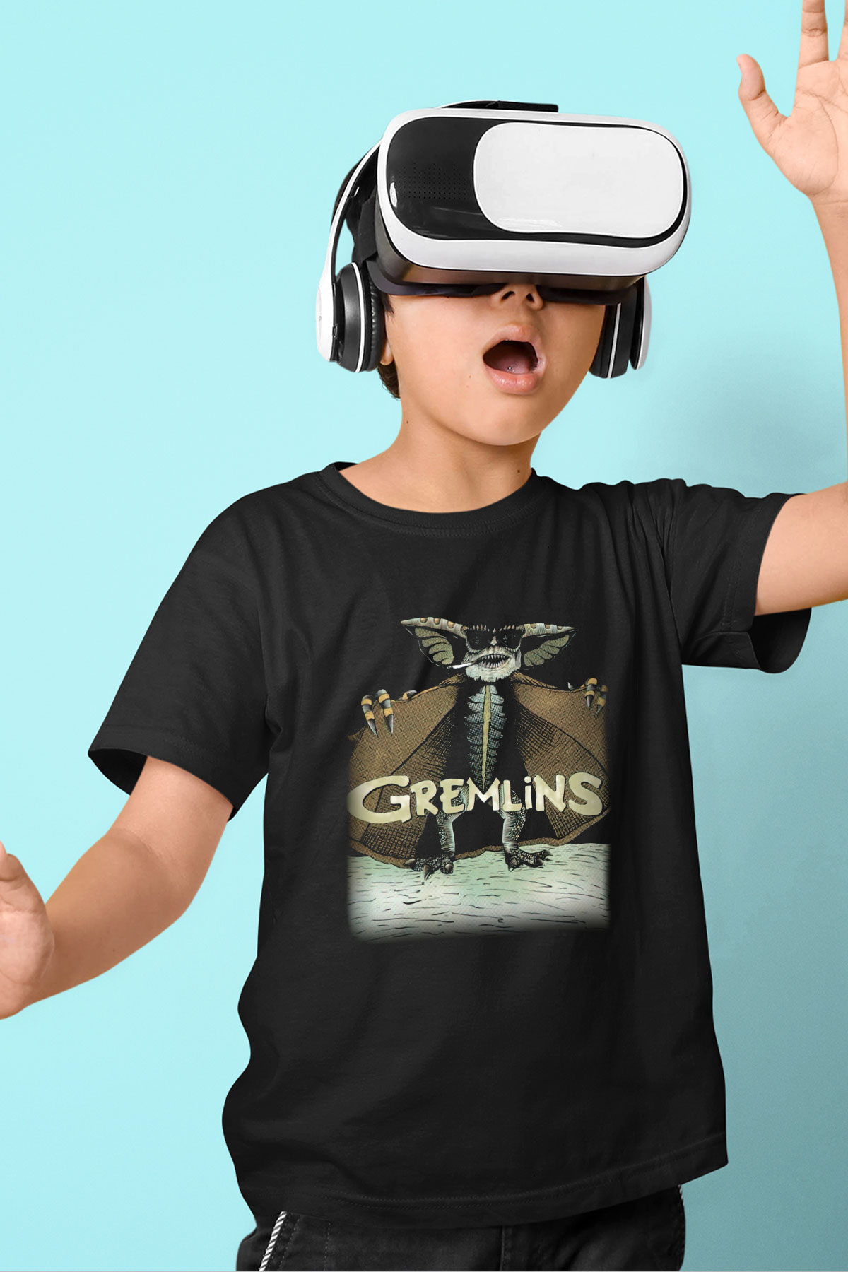 Gremlins Baskılı Siyah Unisex Çocuk Tişört