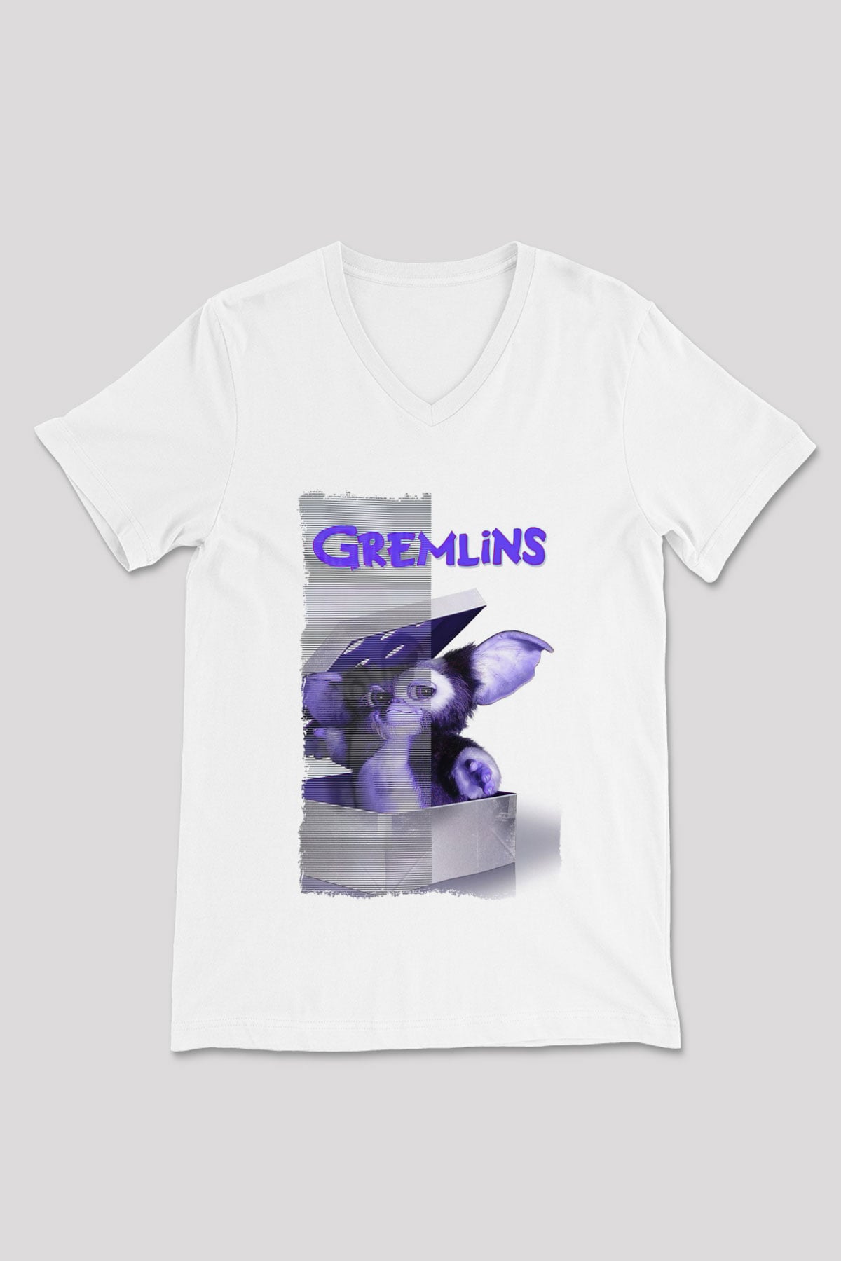 Gremlins Beyaz Unisex V Yaka Tişört