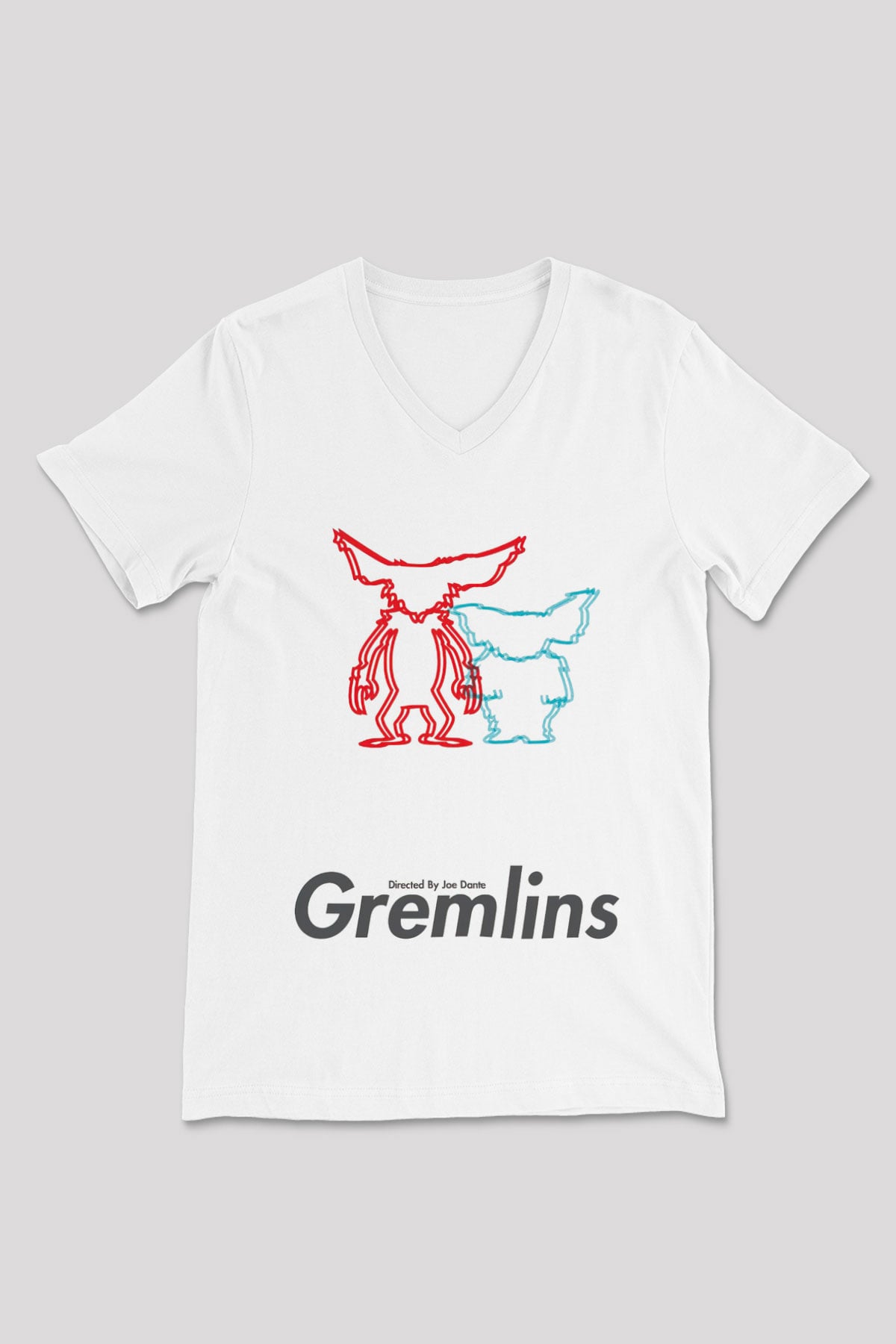 Gremlins Beyaz Unisex V Yaka Tişört T-Shirt
