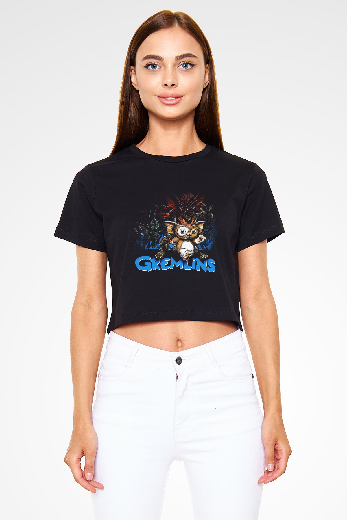 Gremlins Siyah Crop Top Tişört
