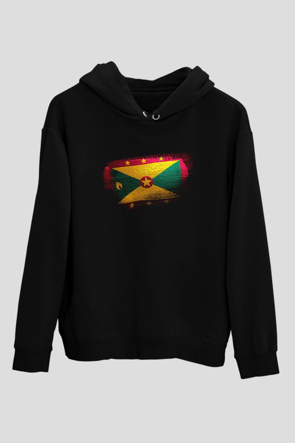 Grenada Bayrağı Baskılı Unisex Siyah Hoodie