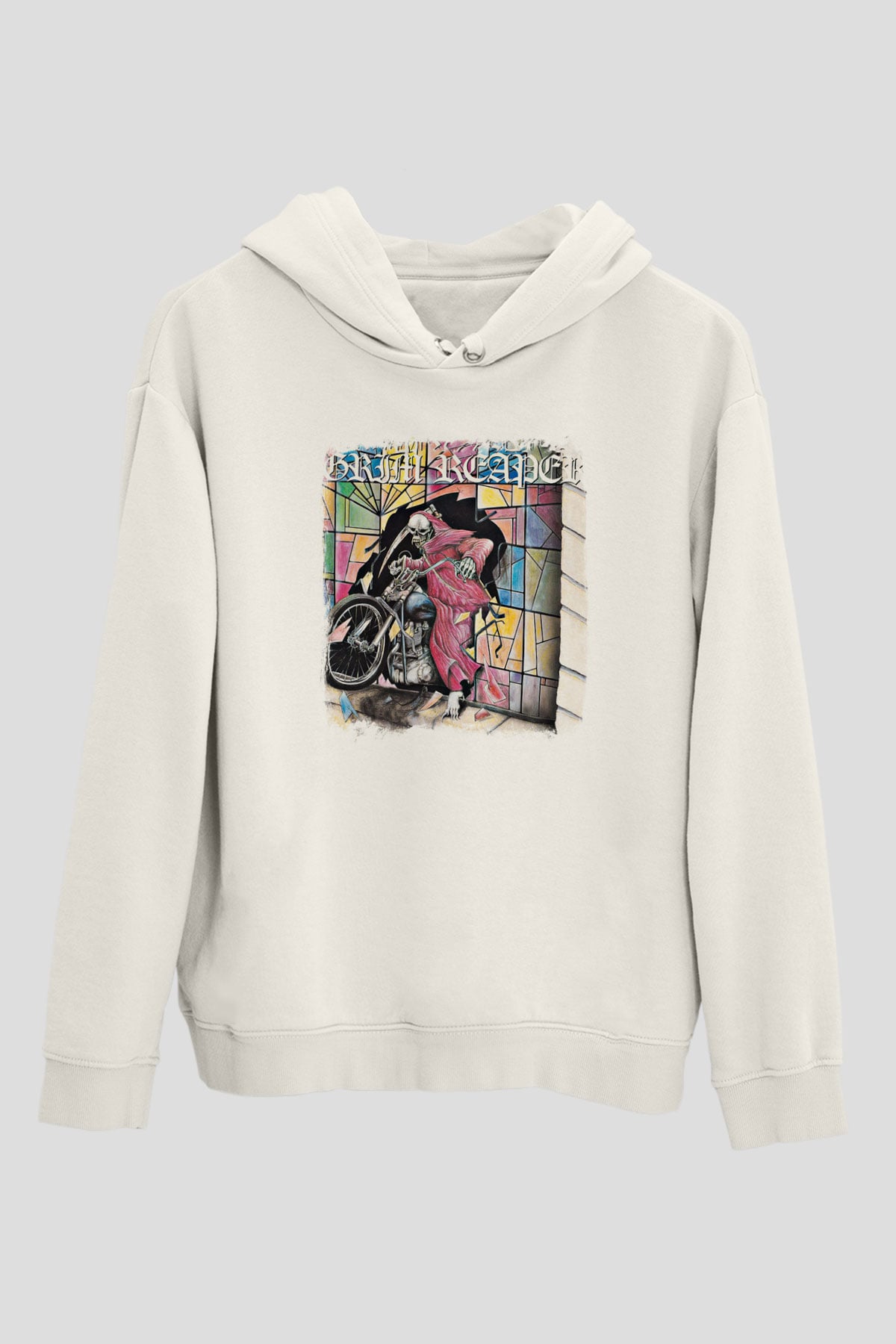 Grim Reaper Baskılı Unisex Beyaz Hoodie
