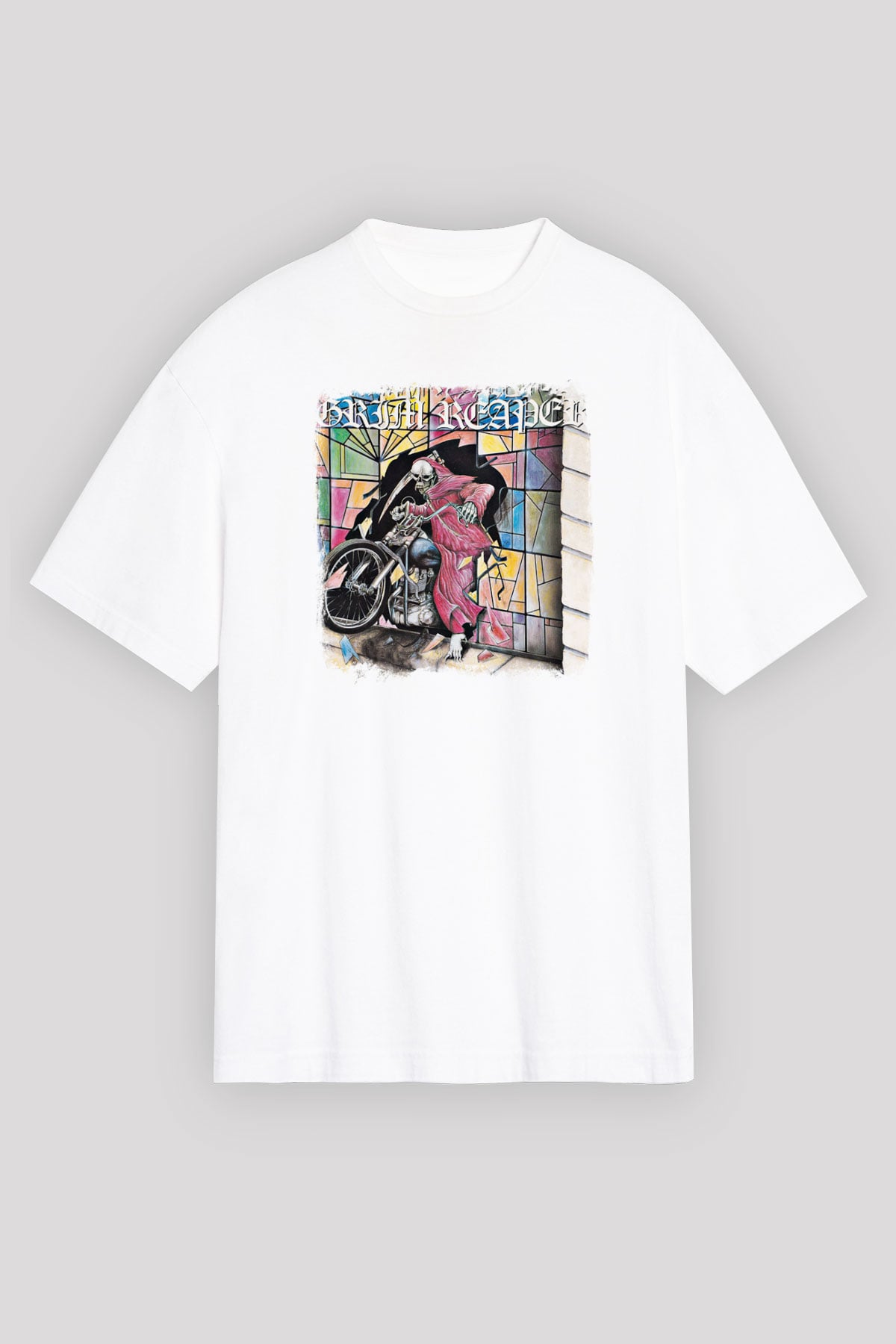 Grim Reaper Baskılı Unisex Beyaz Oversize Tişört