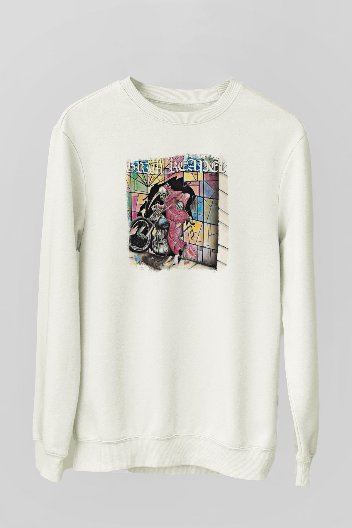 Grim Reaper Baskılı Unisex Beyaz Sweatshirt
