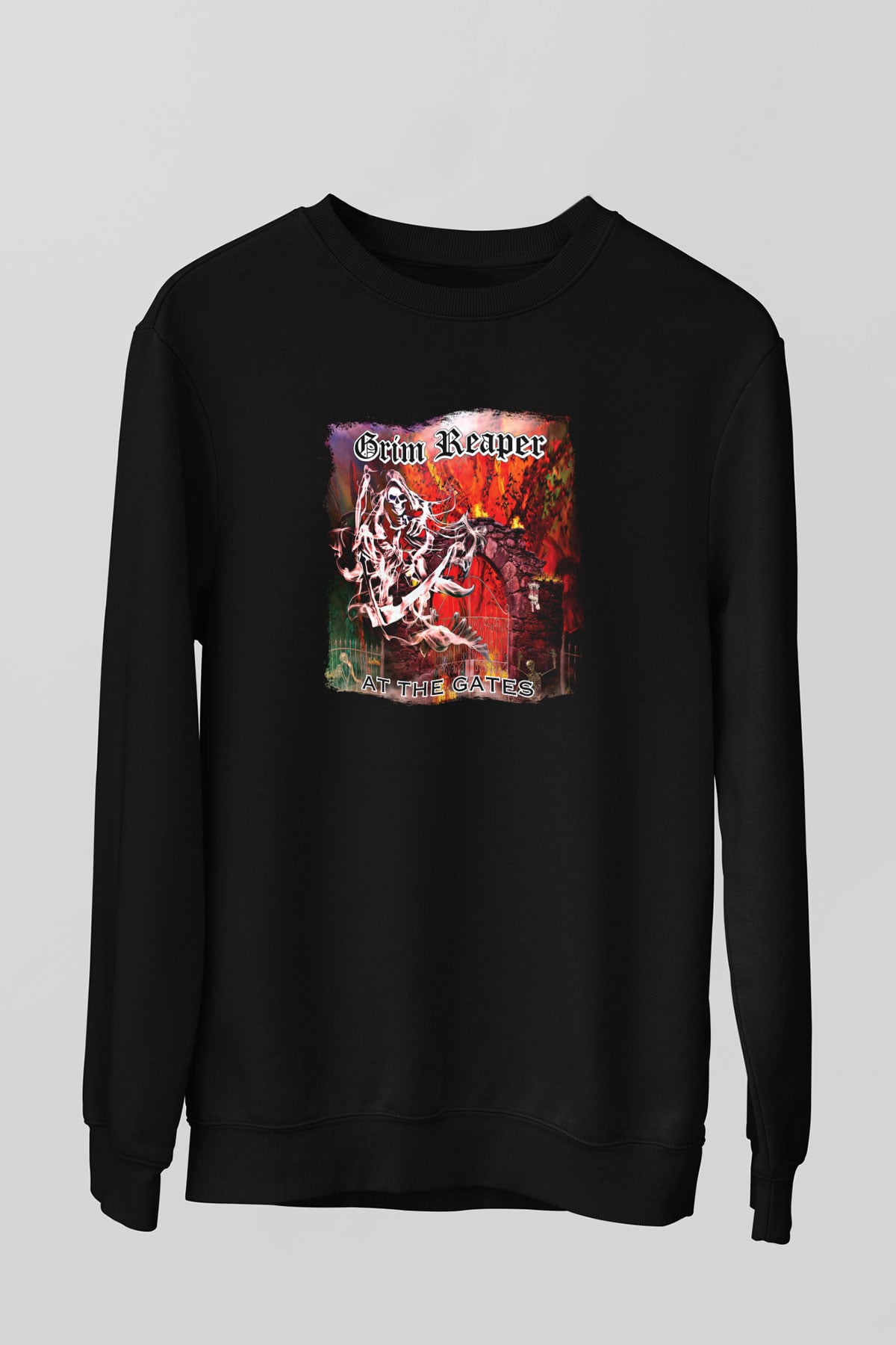 Grim Reaper Baskılı Unisex Siyah Sweatshirt