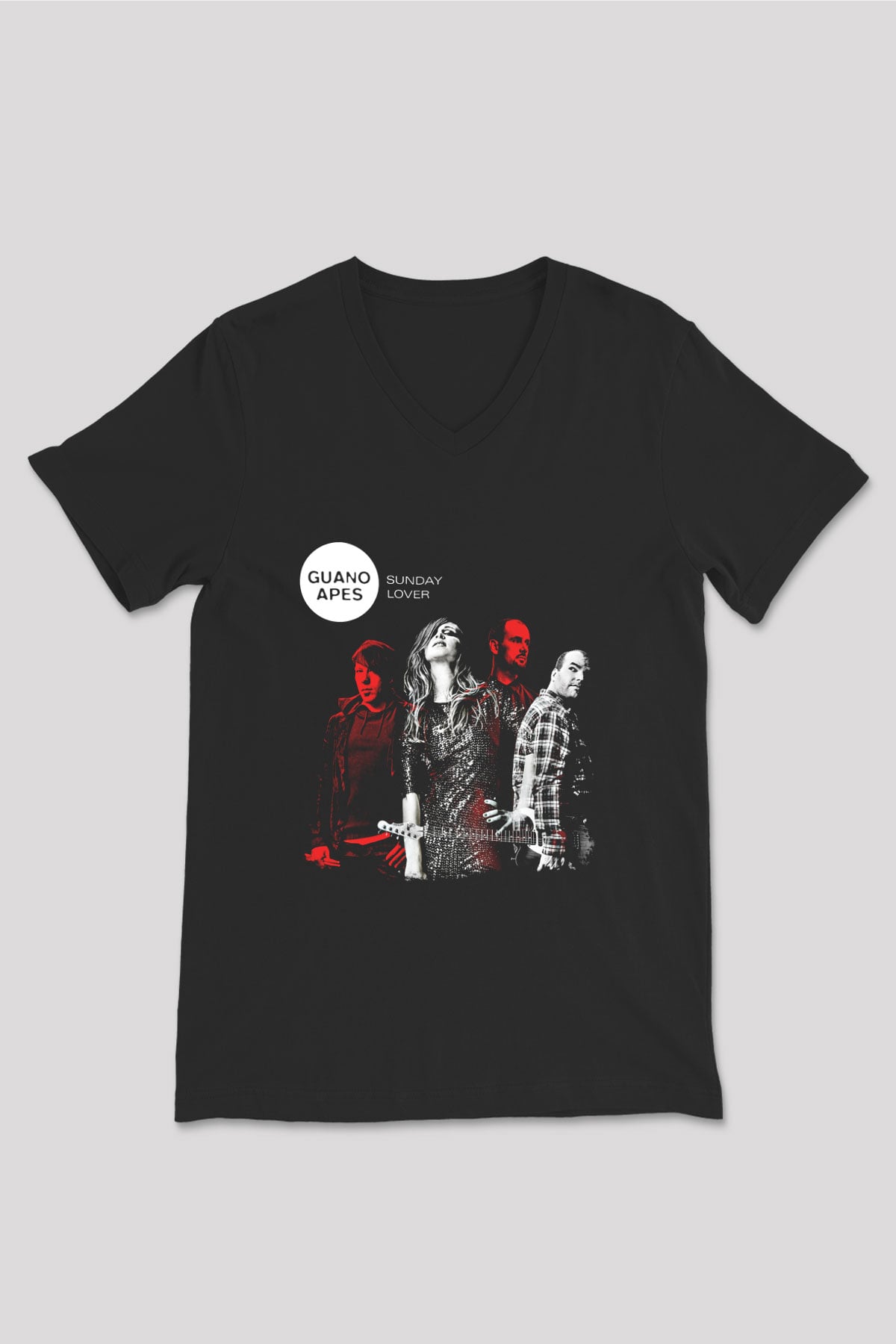 Guano Apes Baskılı Unisex Siyah V Yaka Tişört