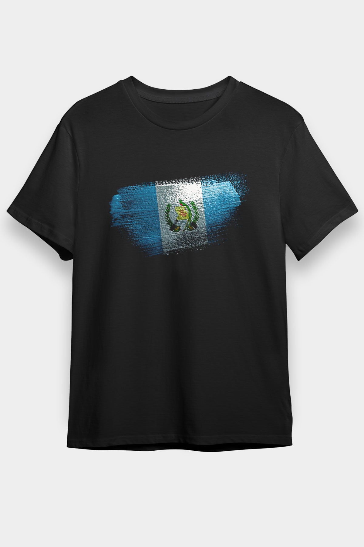 Guatemala Bayrağı Baskılı Unisex Siyah Tişört