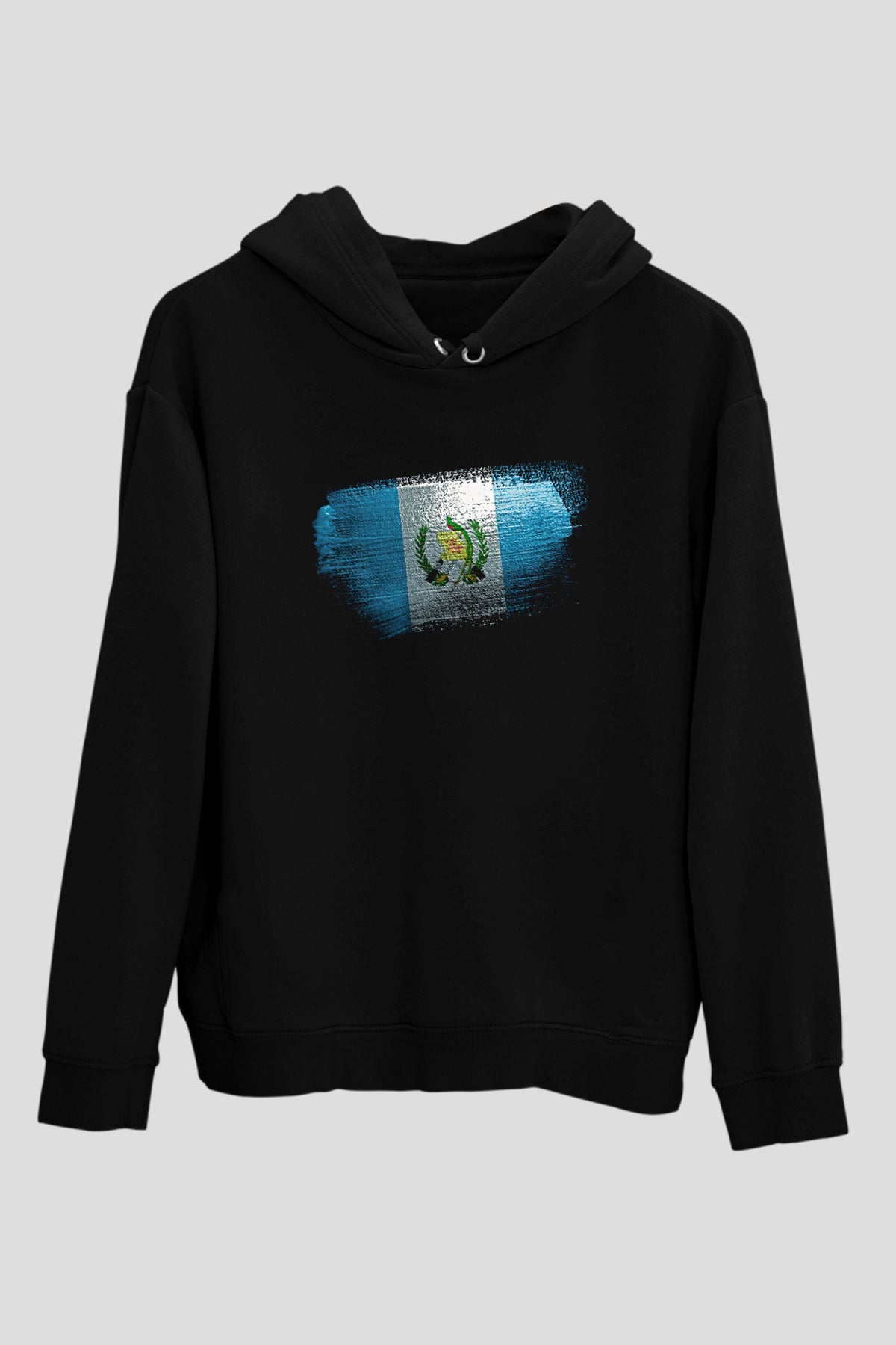 Guatemala Bayrağı Baskılı Unisex Siyah Hoodie