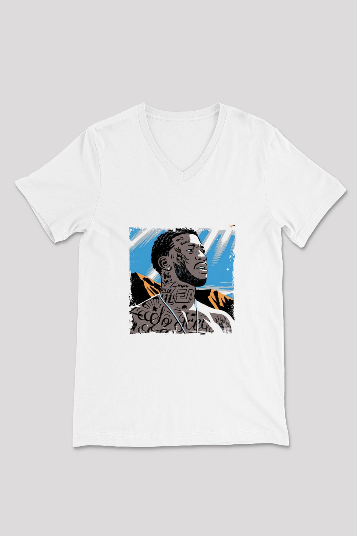 Gucci Mane Baskılı Beyaz V Yaka Unisex Tişört