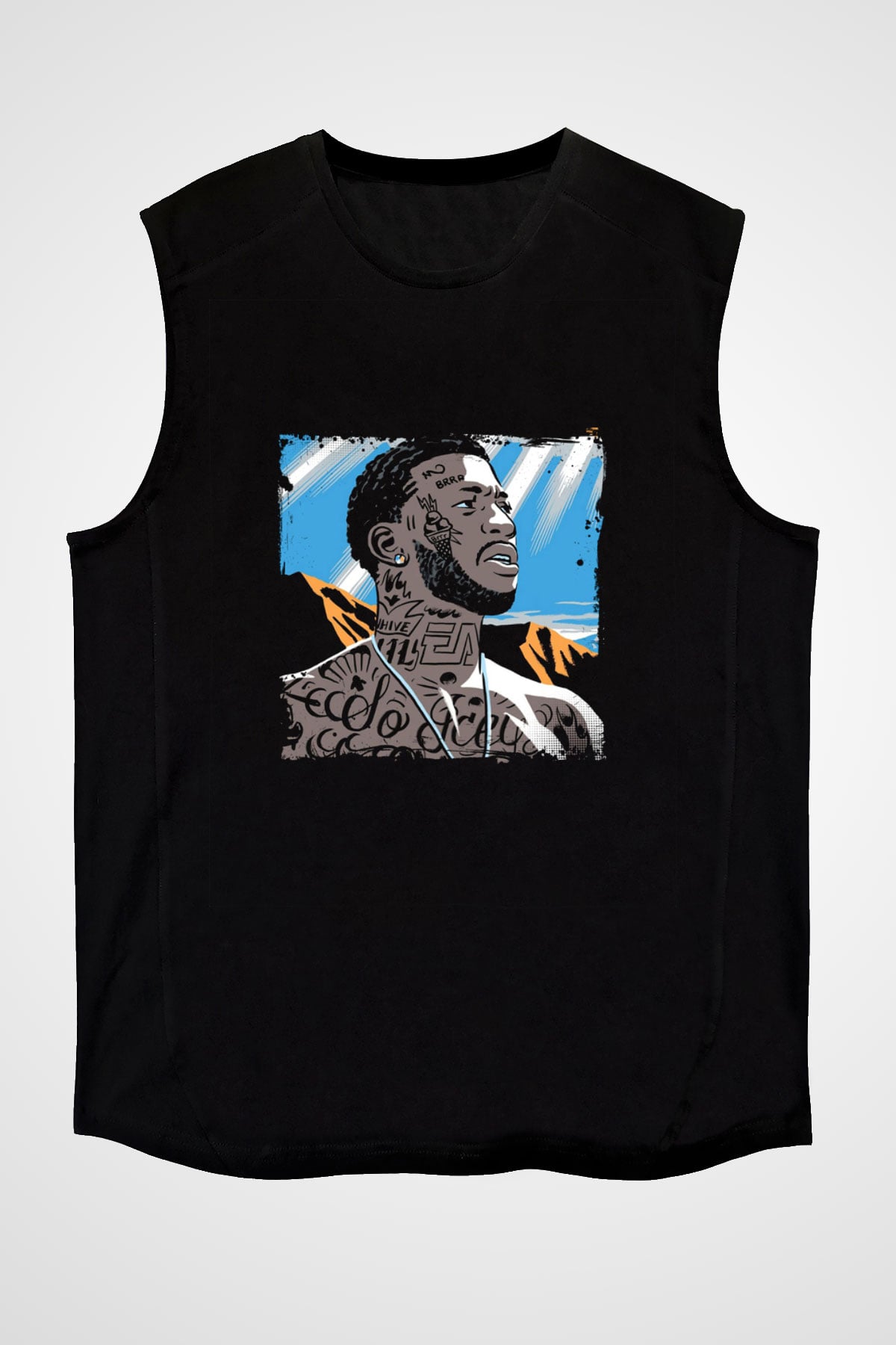 Gucci Mane Baskılı Unisex Siyah Kolsuz Tişört