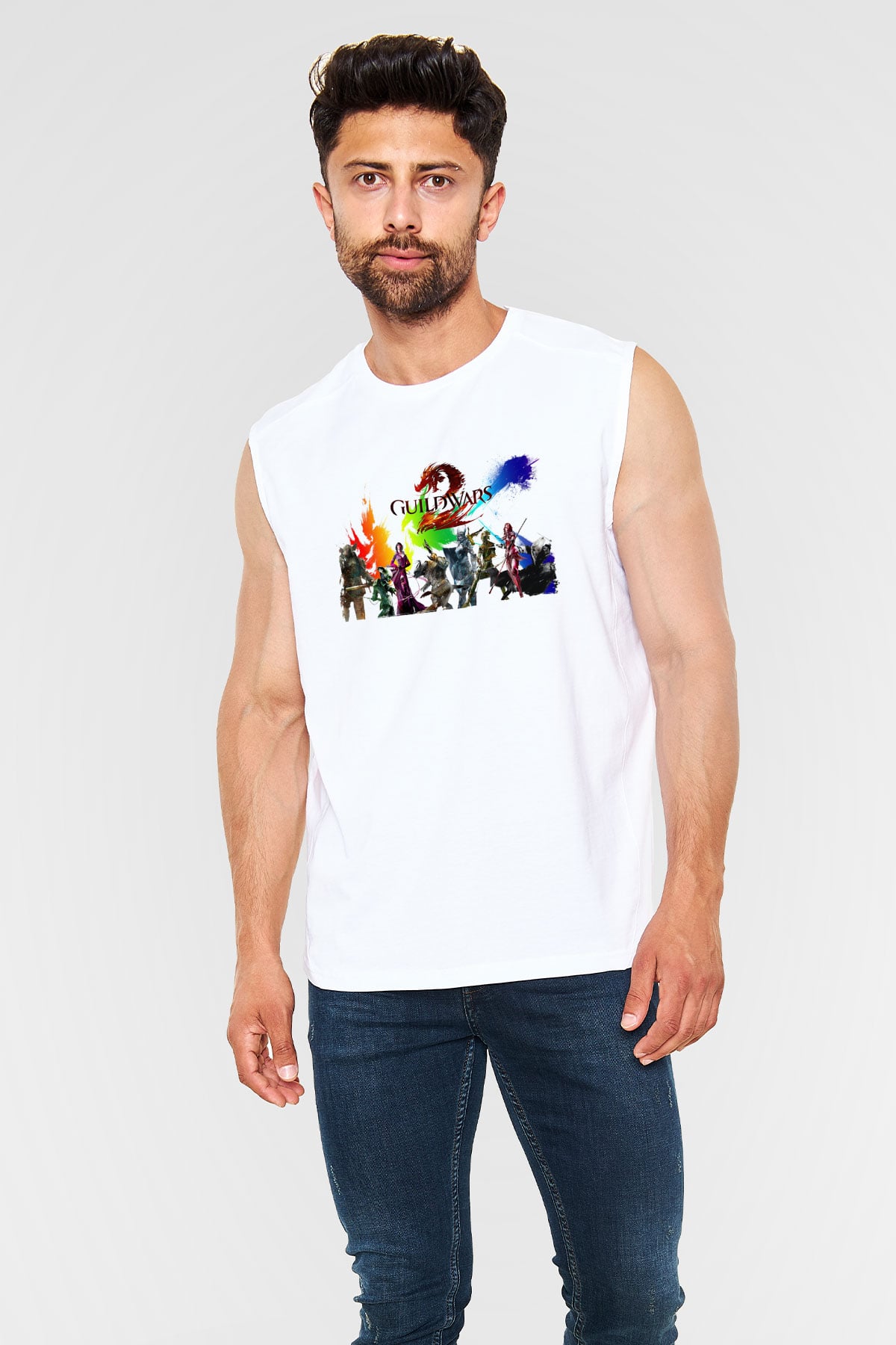 Guild Wars Beyaz Unisex Kolsuz Tişört