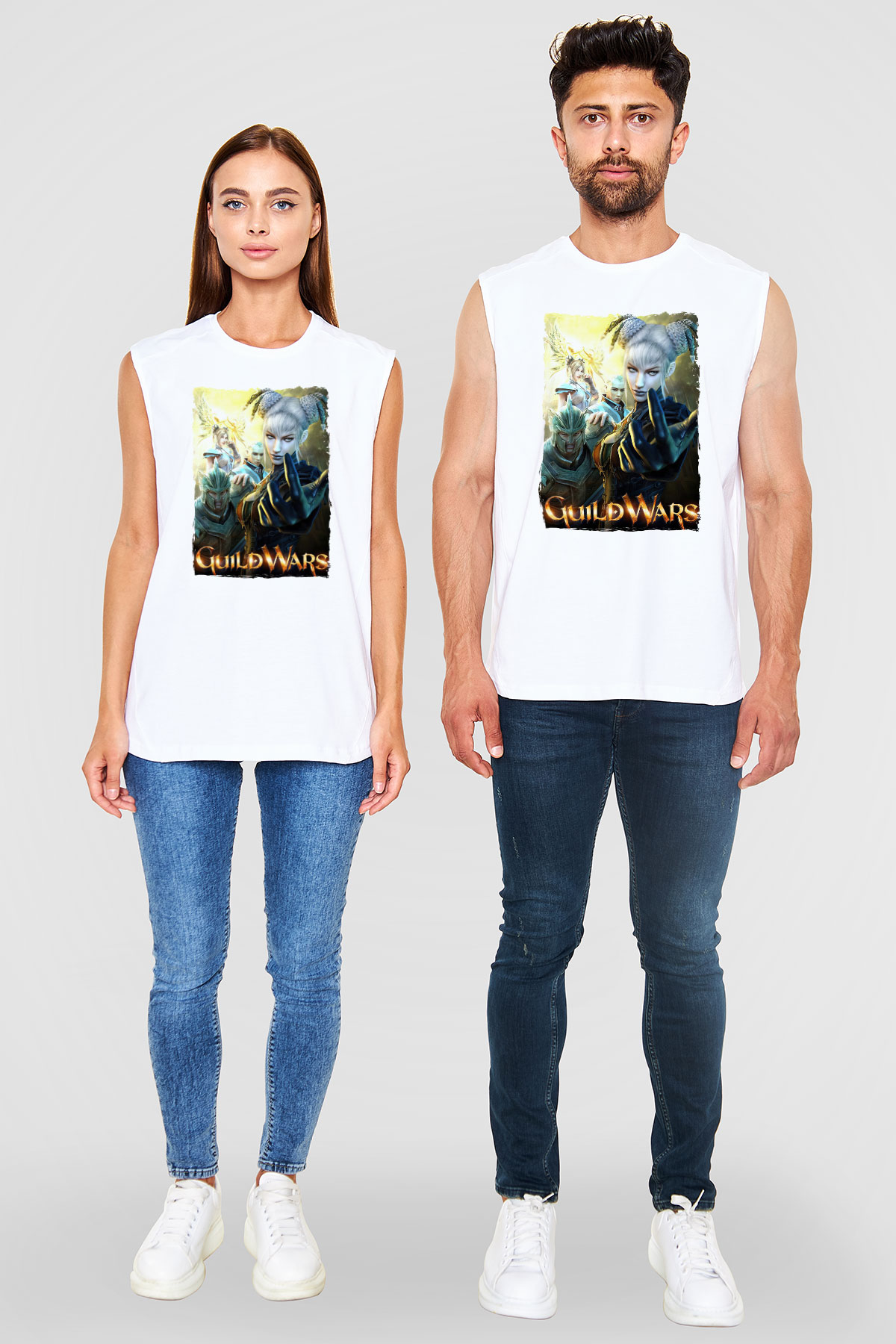 Guild Wars Beyaz Unisex Kolsuz Tişört