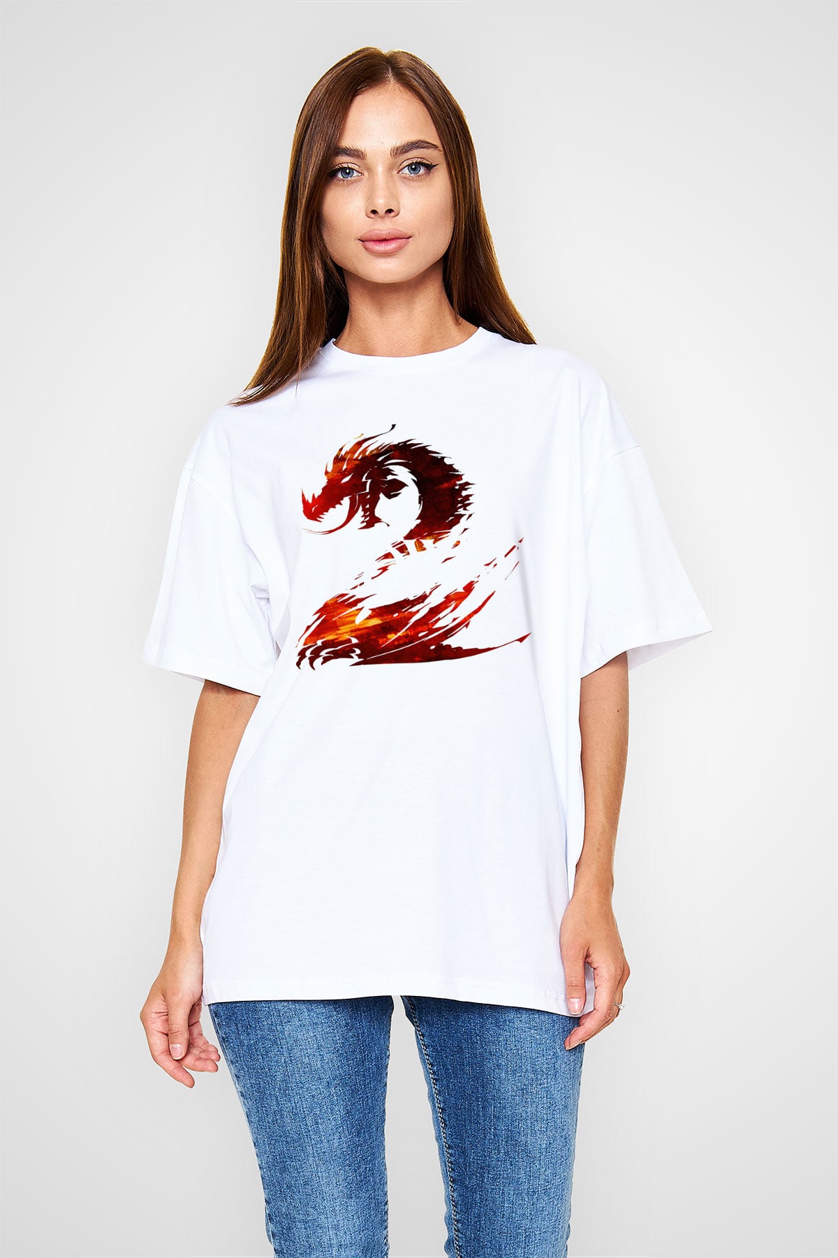Guild Wars Beyaz Unisex Oversize Tişört T-Shirt